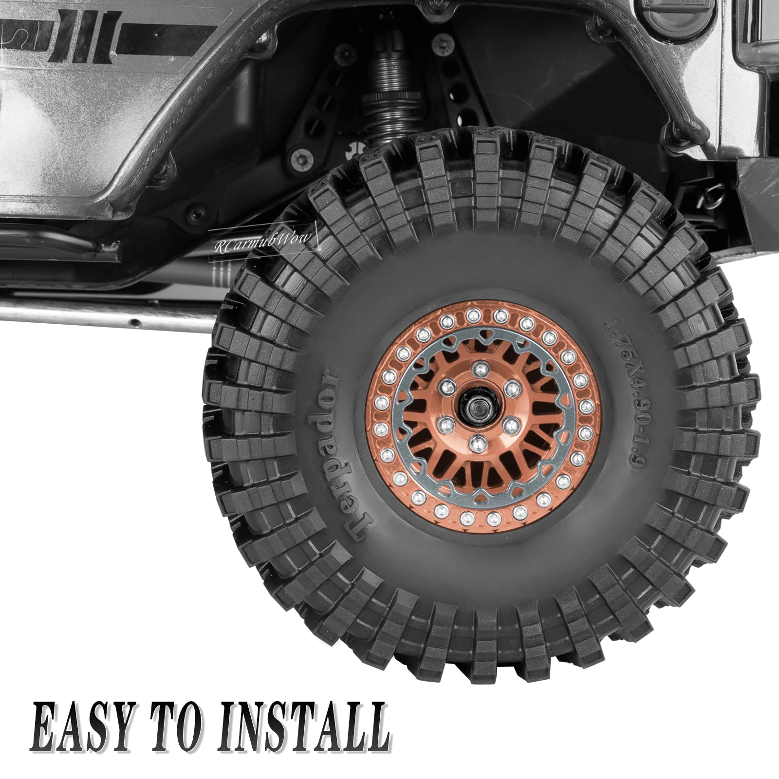 GLOBACT 1.9" Beadlock Wheels - Aluminum 5-Spoke Rims For Axial SCX10, TRX4, TRX6, RC4WD 1/10 RC Crawler (4Pcs, Red)