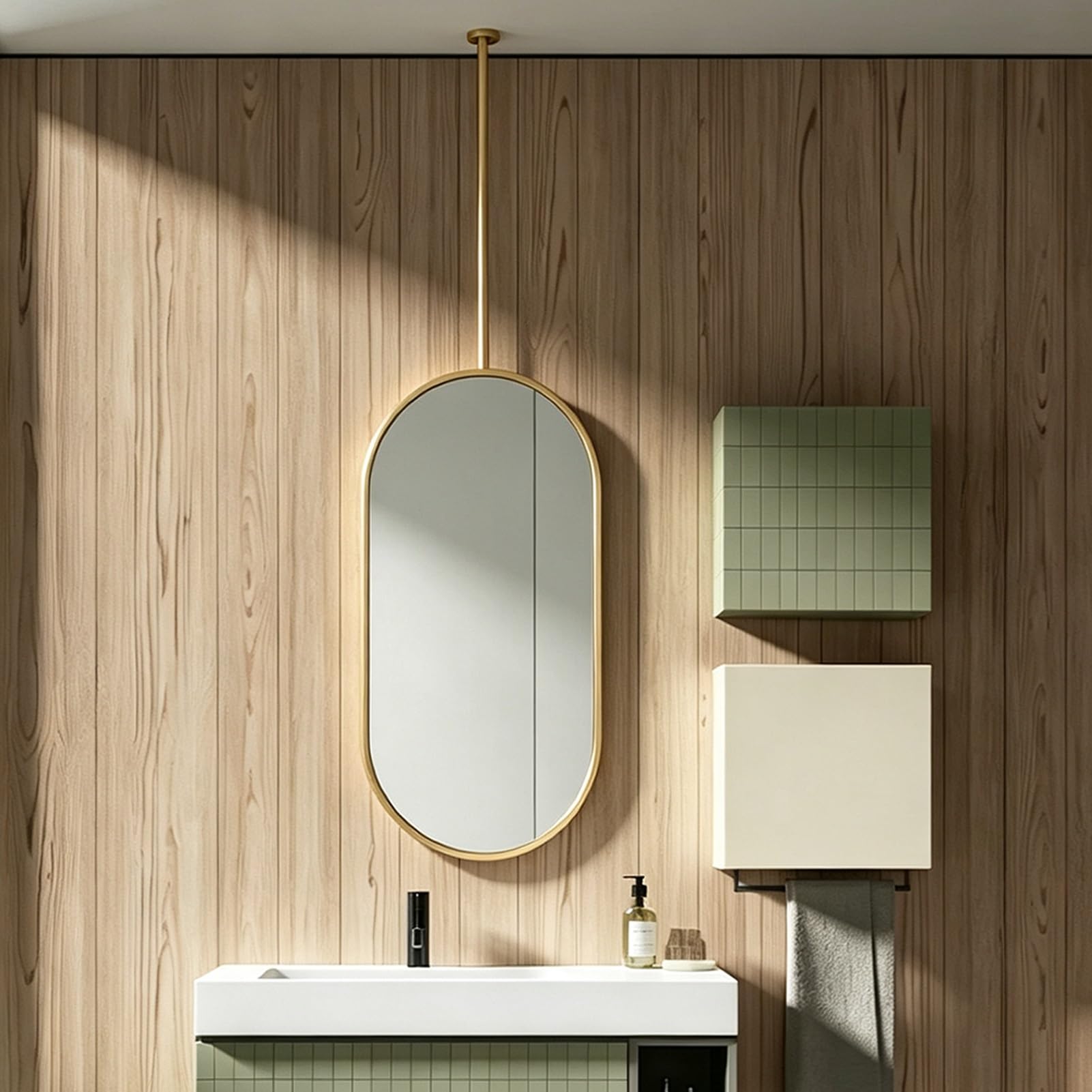 Grande Specchio Da Parete Per Bancone Del Bagno | Set Di Specchi Sospesi A Soffitto Ovale, Specchio Cosmetico Sospeso Con Cornice Dorata Per Camera Da Letto, Hotel(50cmx80cm)