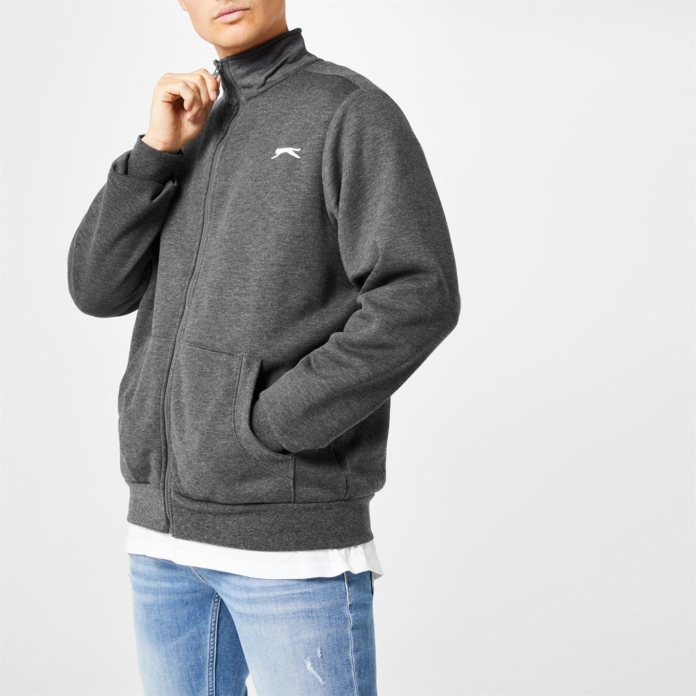 Slazenger Męska kurtka bawełna długi rękaw zamek błyskawiczny kurtka treningowa szara XXXX Large