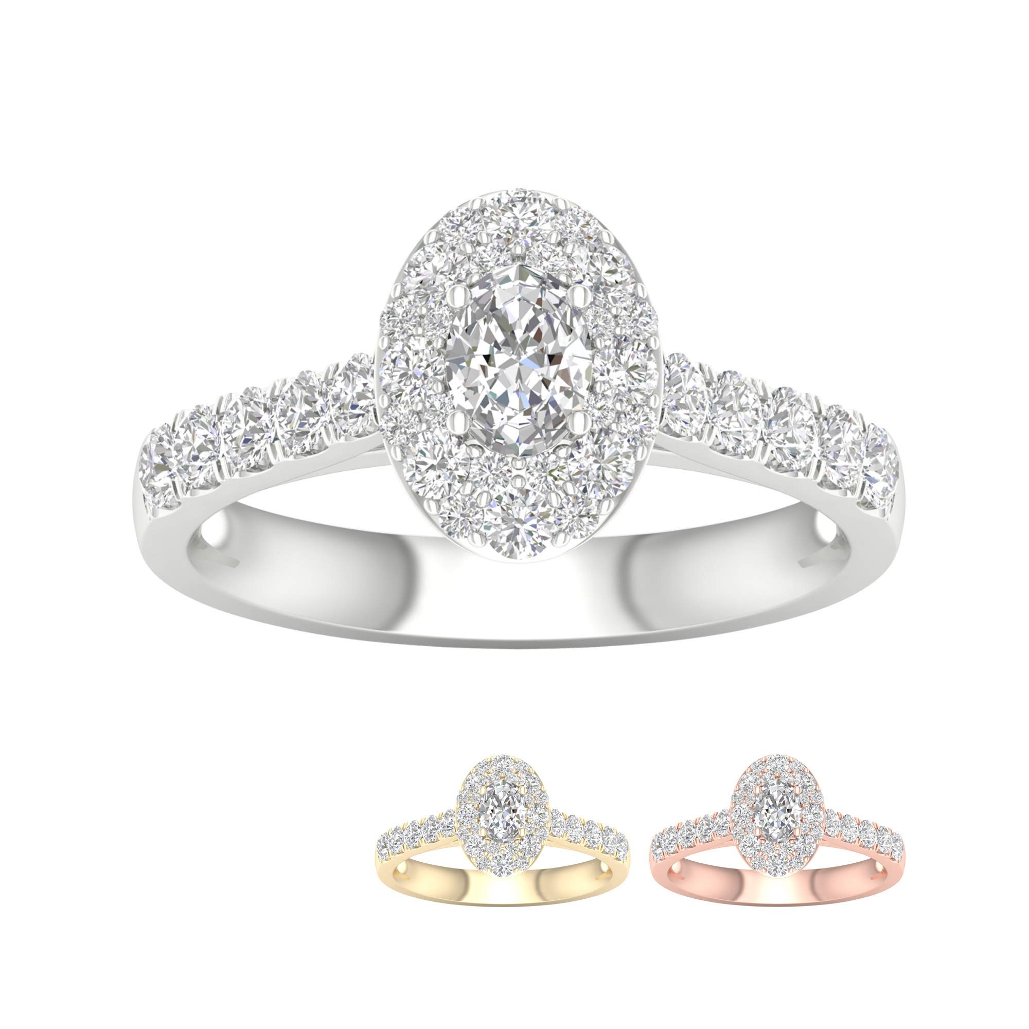 IGI Certified 14k Gold 1 1/4ct TDW Oval Shape Diamond Halo Engagement Ring(I-J, I2)