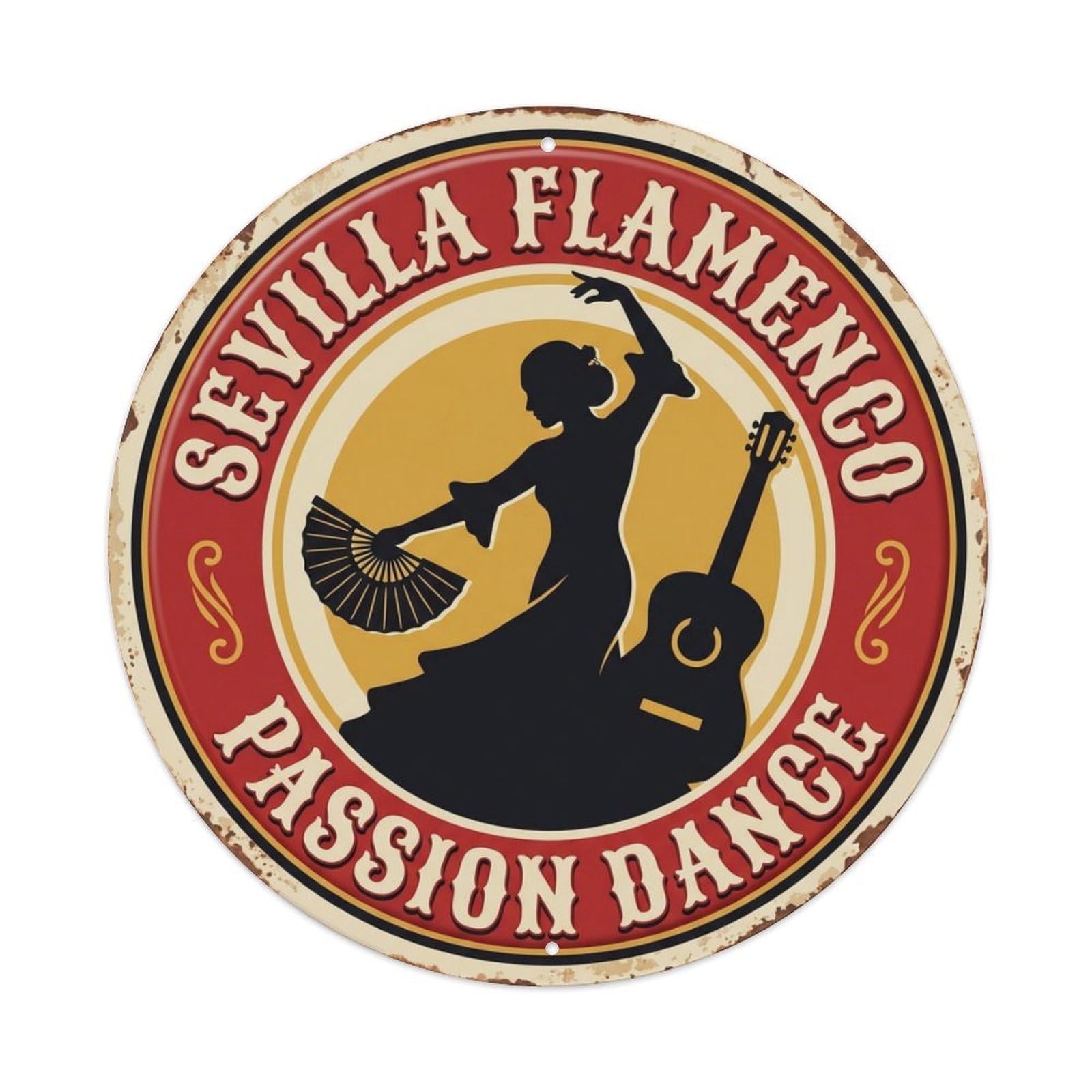 Flamenco Passion Dance Seville Culture Metal Tin Sign Plaque Wall Decor for Cafe, Club Bar, Office, Home Garden Round Metal Poster 8x8Inch