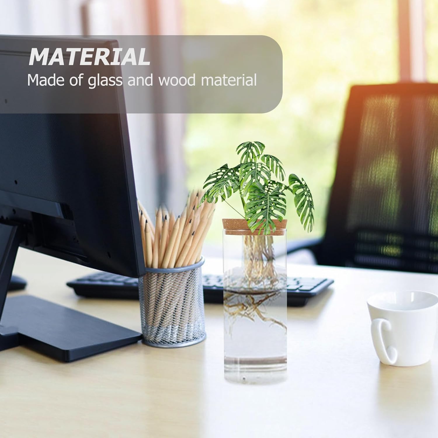 Hydroponic Plant Bottle, 8.21x3.34in Plant Vase Micro Landscape Bottle, Hydroponic Vase Empty Glass, Water Flower Pot Container with Cork (Hole Diameter 3cm) (Pack of 2)