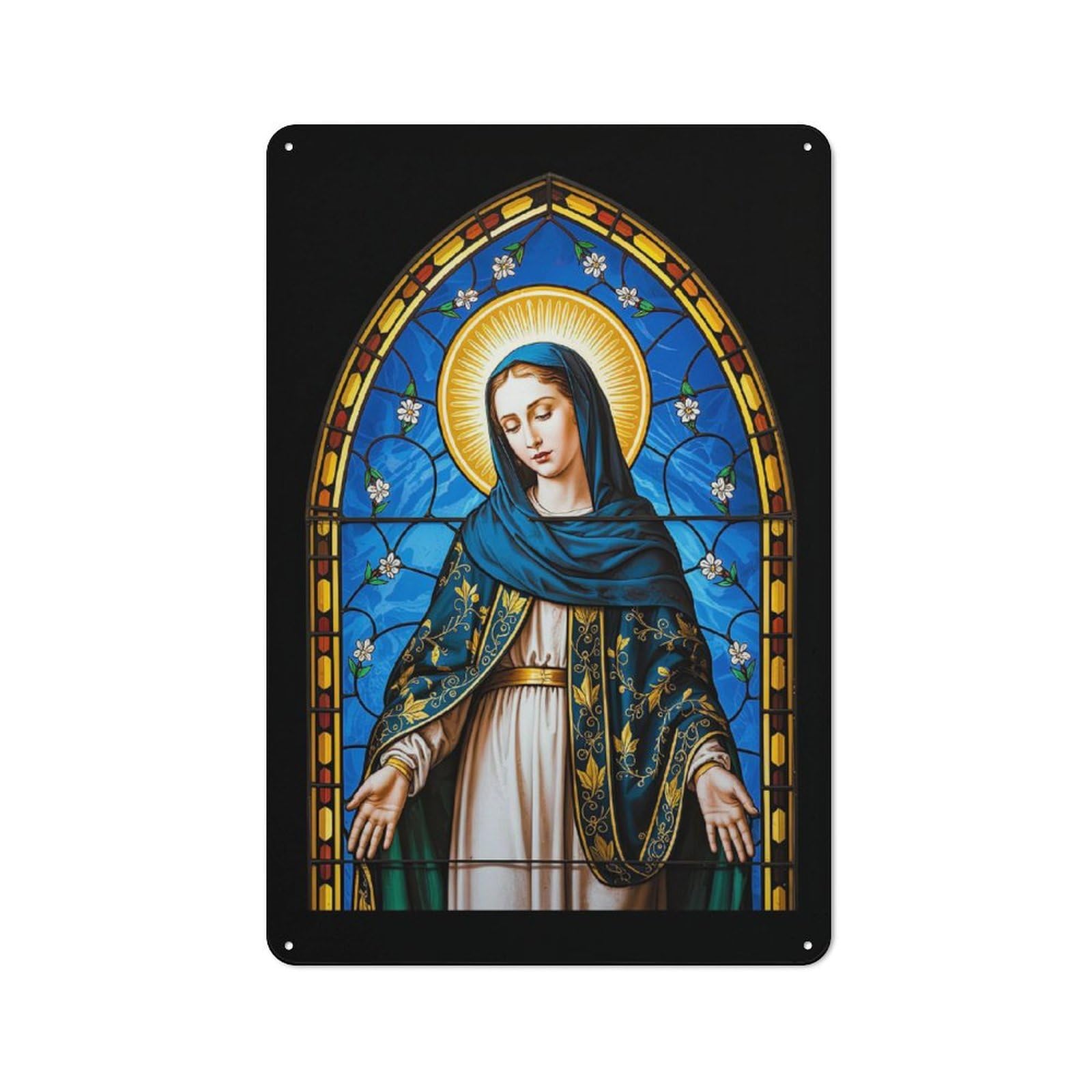 Junmoney Celestial Madonna – Stained Glass Virgin In D Shop Front Style Cafe Metal Sign 30X20cm Featuring Ivine Aureole, Restaurant Wall Art For Takeaway, Bar, Kitchen Or Counter Area