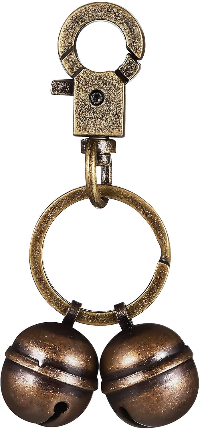 Brass Pet Dog Bell Collar Accessory with Spring Snap Hook Clear Pleasant Sound Training Pendant for Cats and Dogs Rustic Tracker Charm for Hiking and Home Use