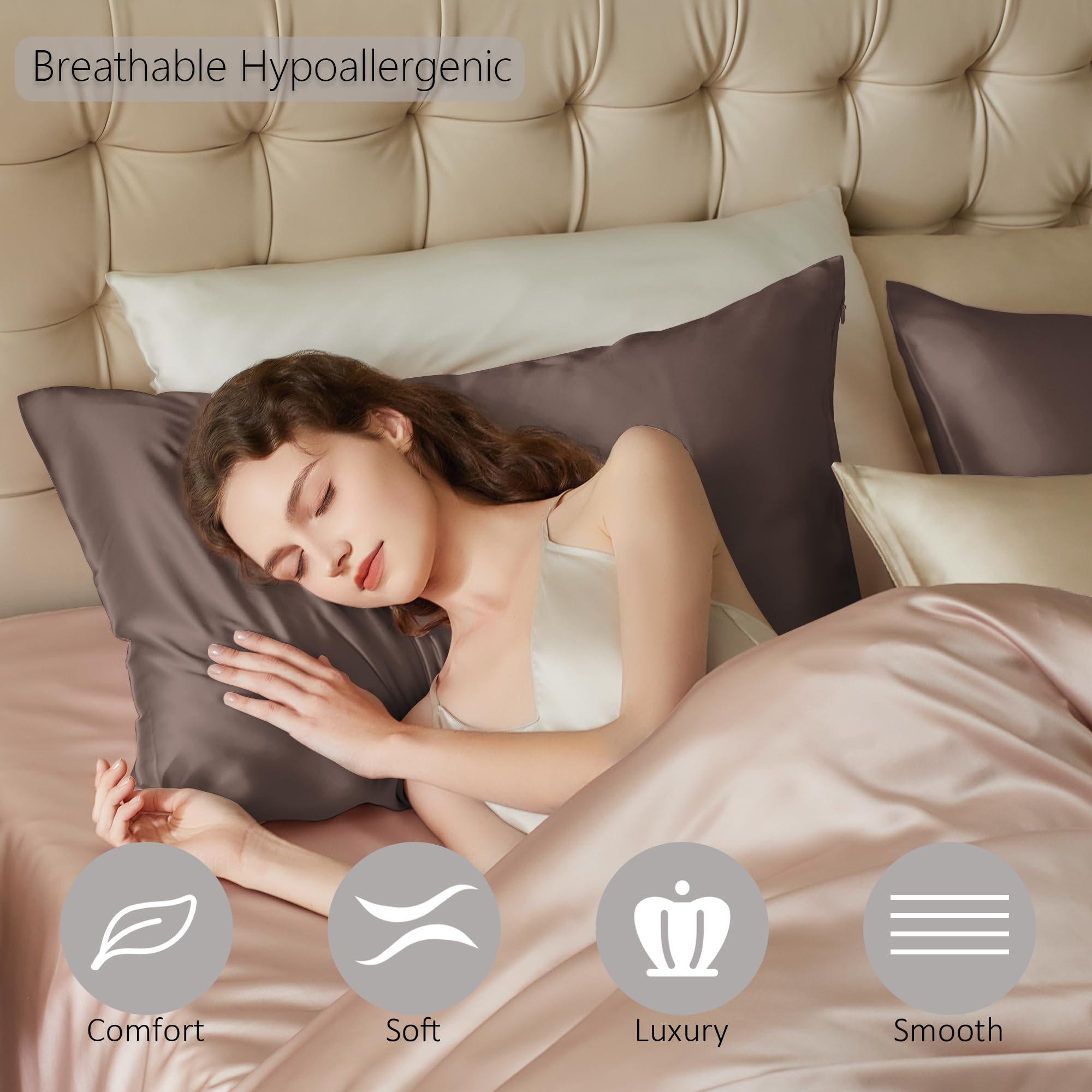 townssilk Federa seta cuscino,100% naturale seta di gelso 19momme,doppia faccia,benefica per capelli e pelle,ipoallergenica,cerniera nascosta,1 pz,50x75cm,Graypurple