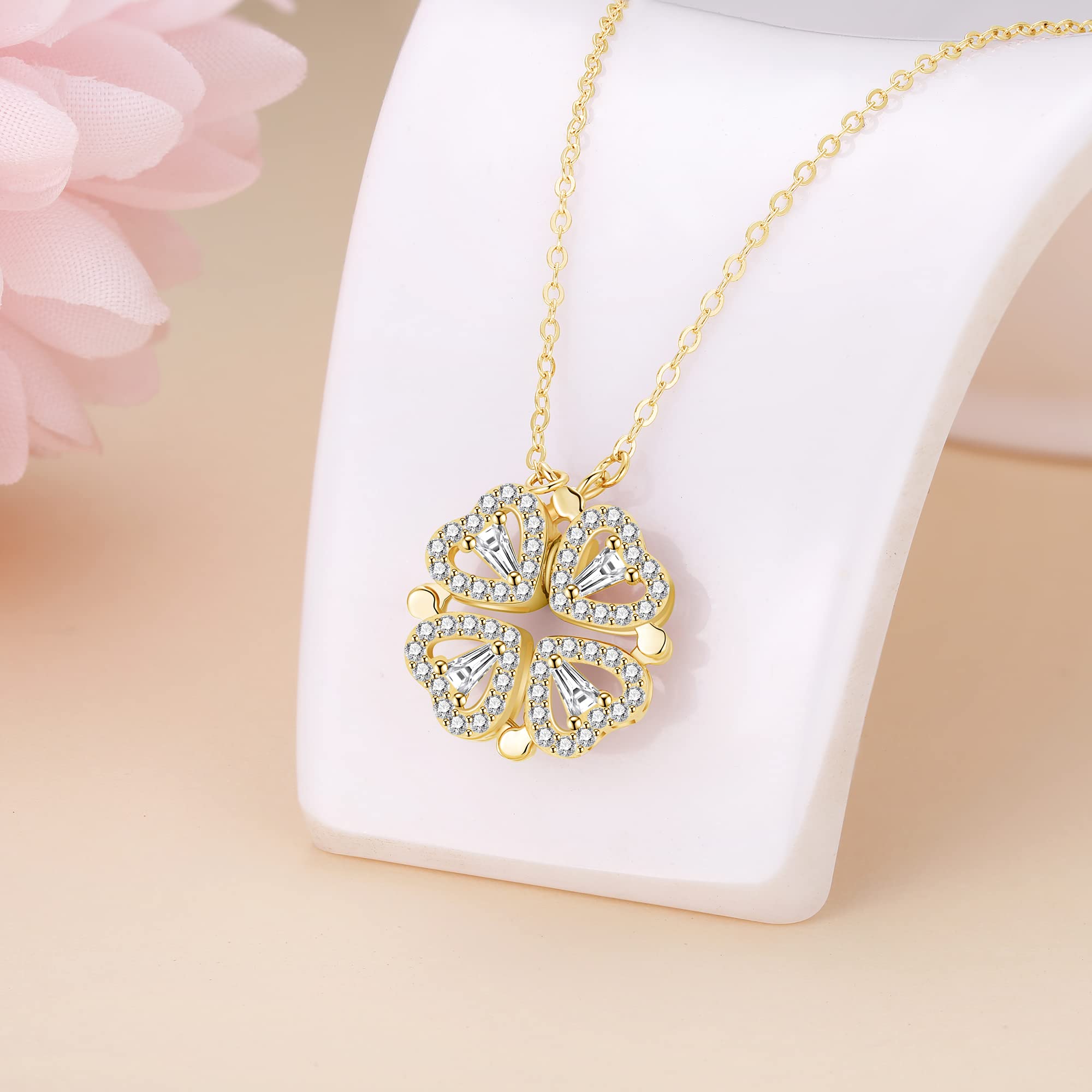 Jrêveinfini Kleeblatt Halskette Damen 925 Silber mit Anhänger, Glücksbringer Schmuck für Frauen mit Geschenkbox, Geschenk zu Weihnachten, Valentinstag, Muttertag & Geburtstag