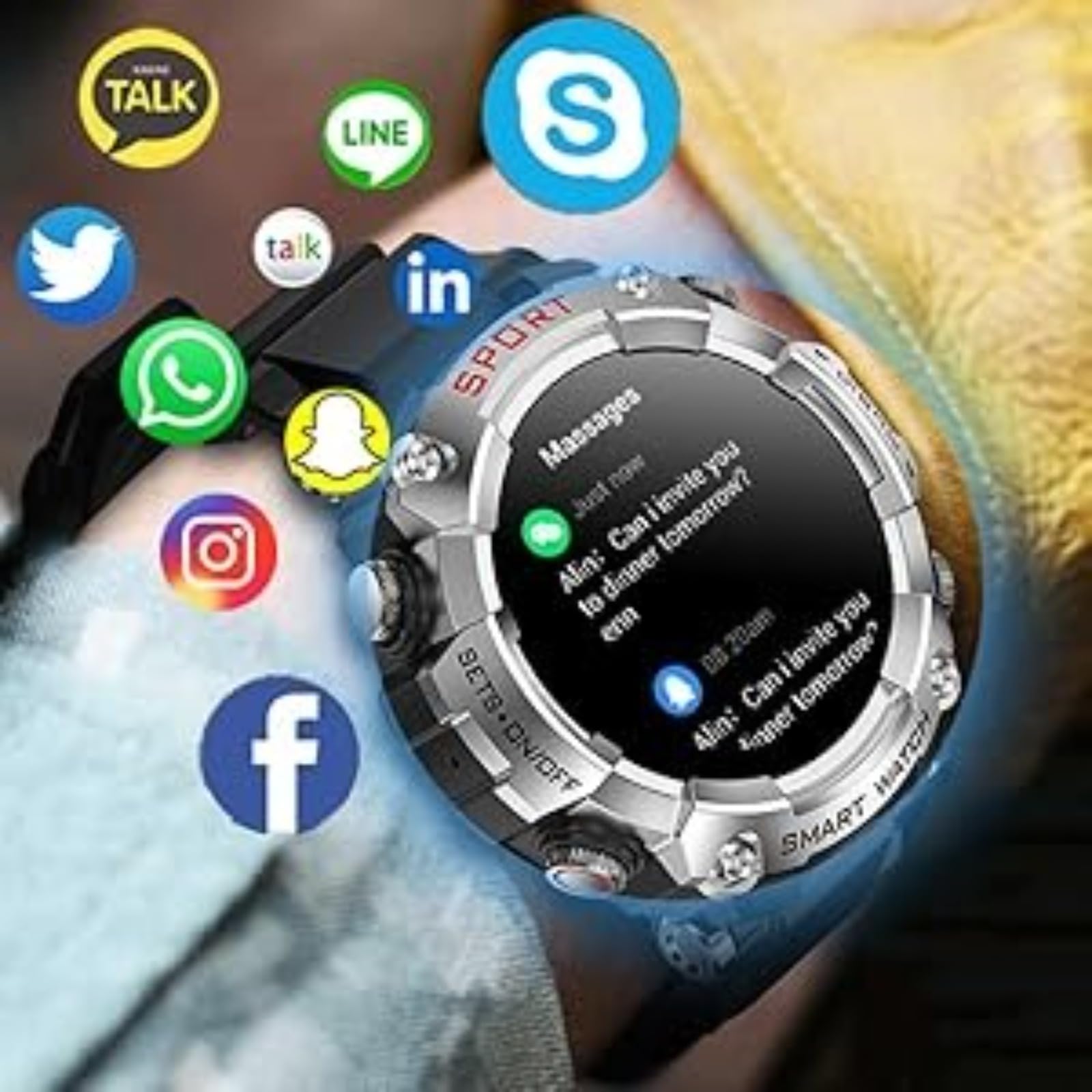 Smart Watch con tappi per le orecchie da uomo, orologio fitness rotondo da 3,9 cm, orologio Bluetooth 2 in 1, con passi, calorie, smart watch sportivo, lungo standby, adatto per iOS e Android