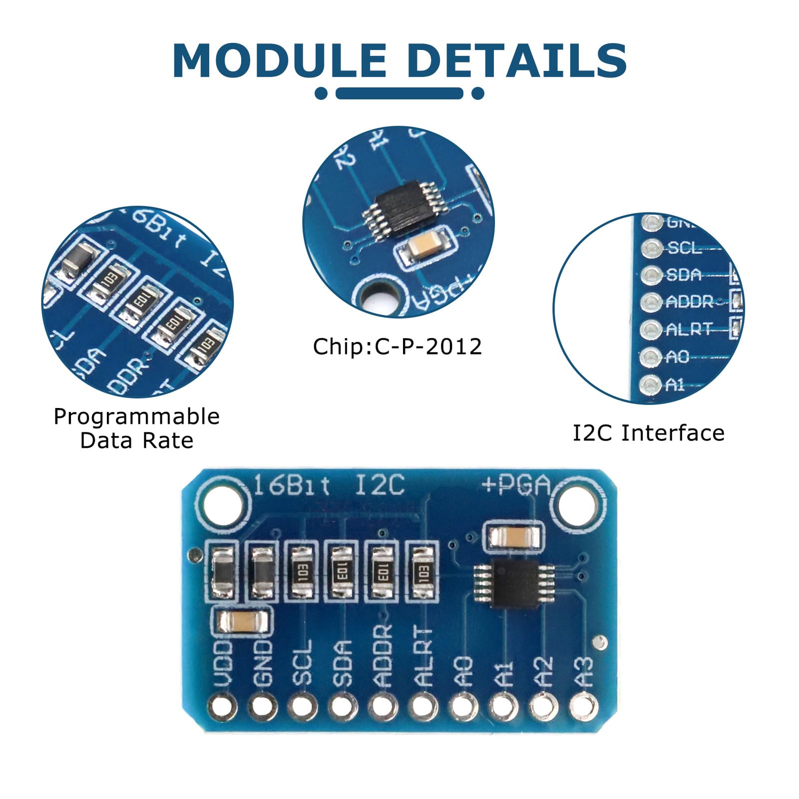5 pezzi ADC a 16 bit a 4 canali per convertitore analogico-digitale Modulo scheda di sviluppo compatibile con Ard-uino compatibile Modulo scheda di sviluppo Convertitore analogico-digitale