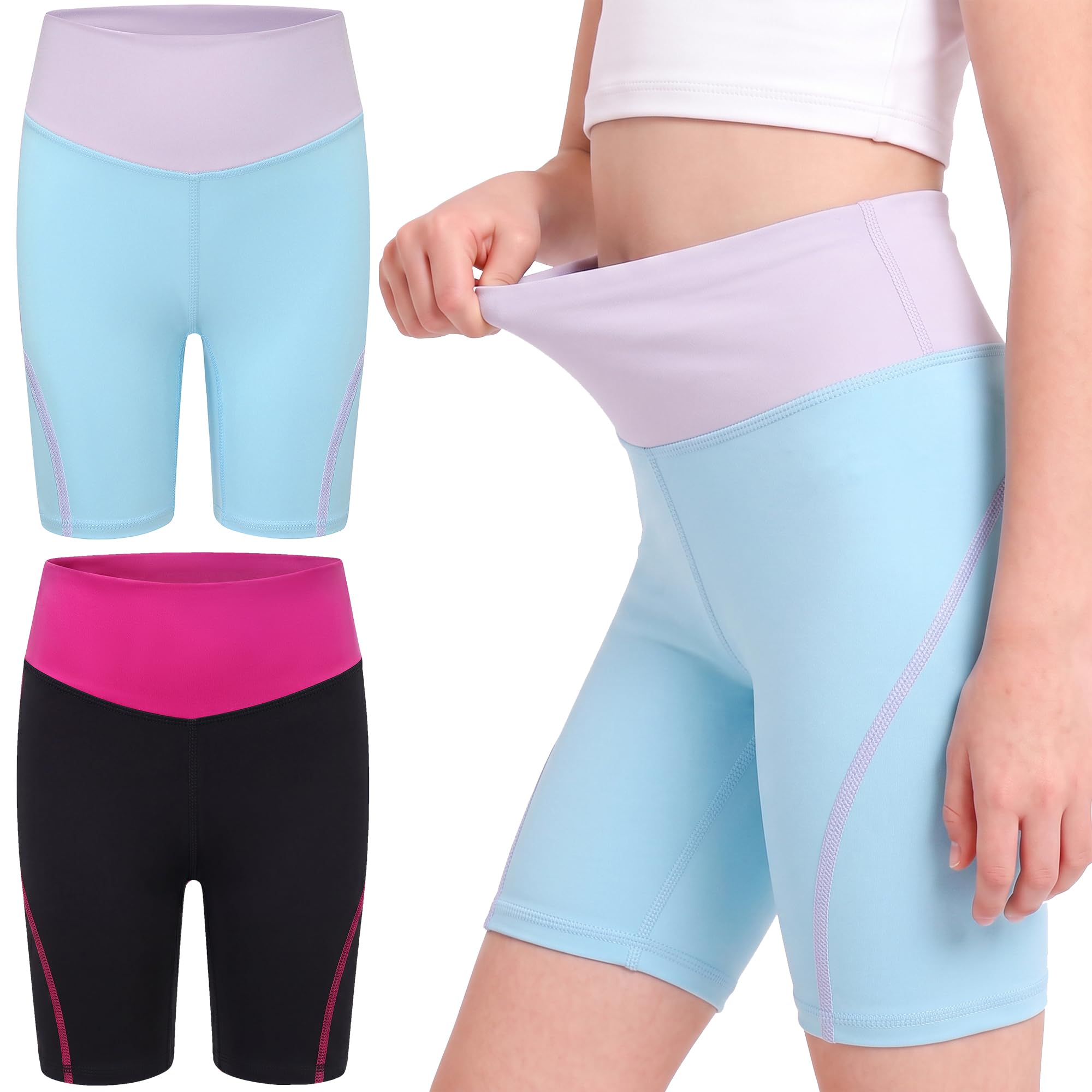 Keyck Pantaloncini da Ciclismo per Bambine, 2-Pack Traspirante Sportivi Pantaloni Ragazze Leggings Corti Morbido Elastici Vita Alta Sport Danza Ginnastica Scuola Shorts per Bambini 4-13 Anni