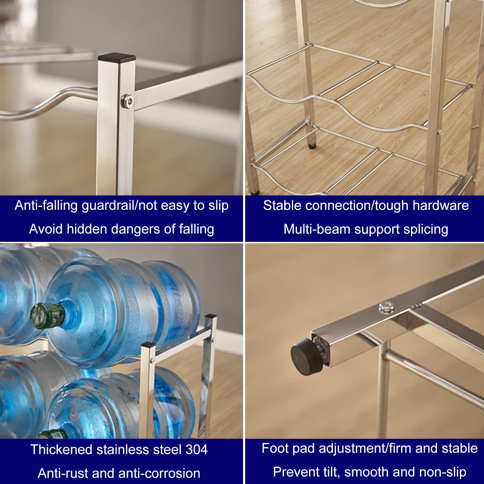 Estante para botellas de agua de 5 galones, estante para dispensador de agua, soporte de acero inoxidable, ahorro de espacio, almacenamiento para enfriadores de botellas