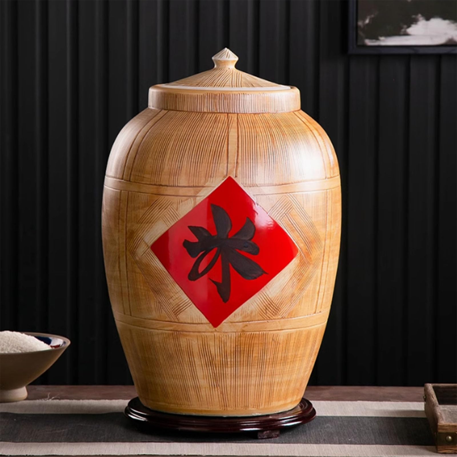 Ixtregzjkm D Classic Ceramic Rice Pot, Cereal Ispenser, Rice Bucket With Li, Ceramic Rice Container, Kitchen Storage Box, Seale Freshness Preservation Pot, Foo Container