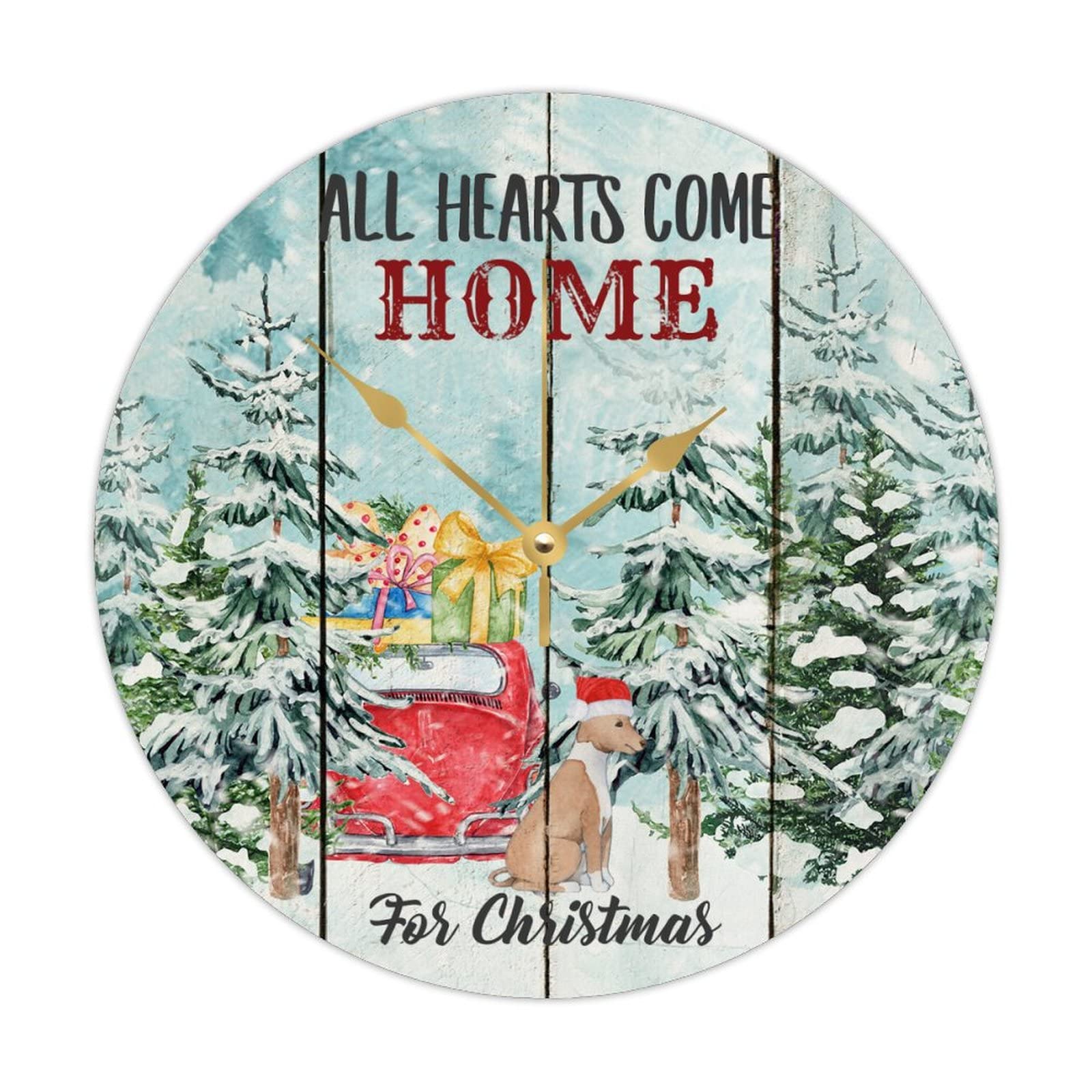 Horloge de Noël en bois Dog All Hearts Come Home 38cm pour cuisine et chambre