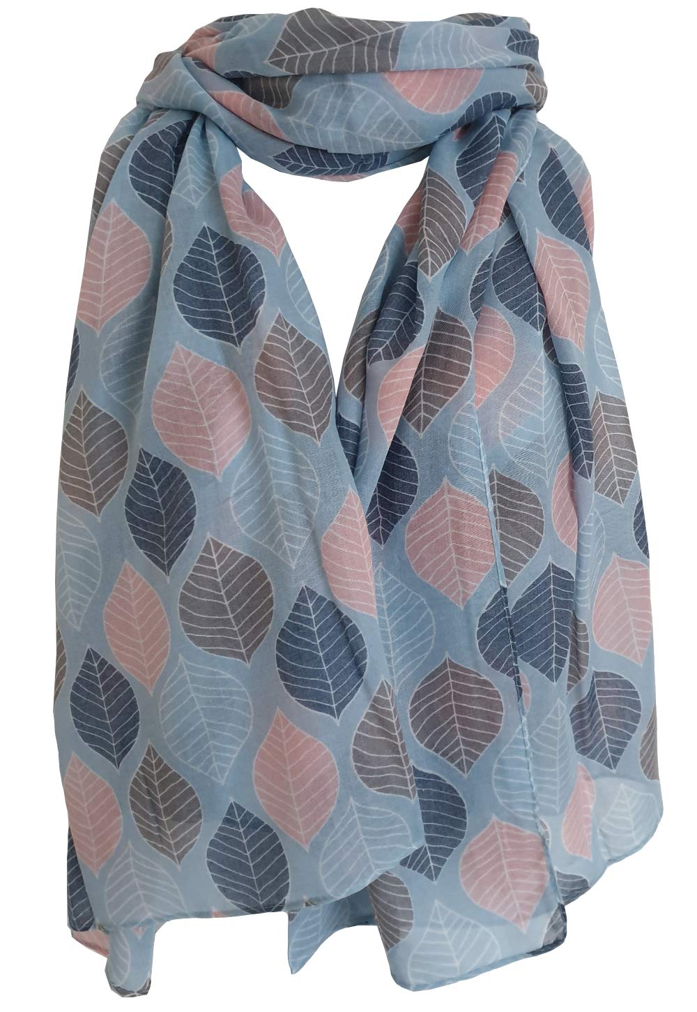 Glamlondon Women's Blue Sky Beautiful Designed Large Leaves Print Scarf (Blue Sky)