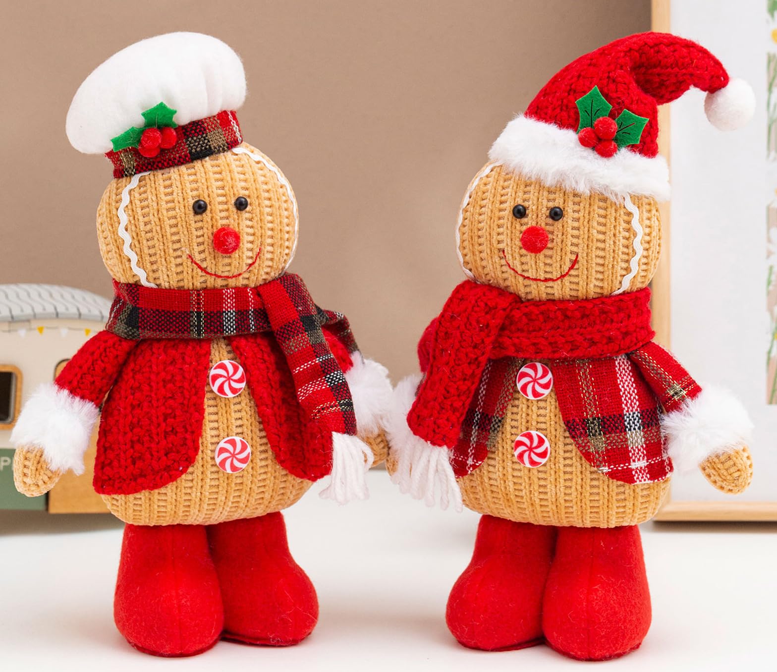 quescu 2PCS Gingerbread Christmas Decorations Indoor,Christma Gingerbread Man Plush,Christmas Stuffed Doll Gifts for Tiered Tray Party Decor Home