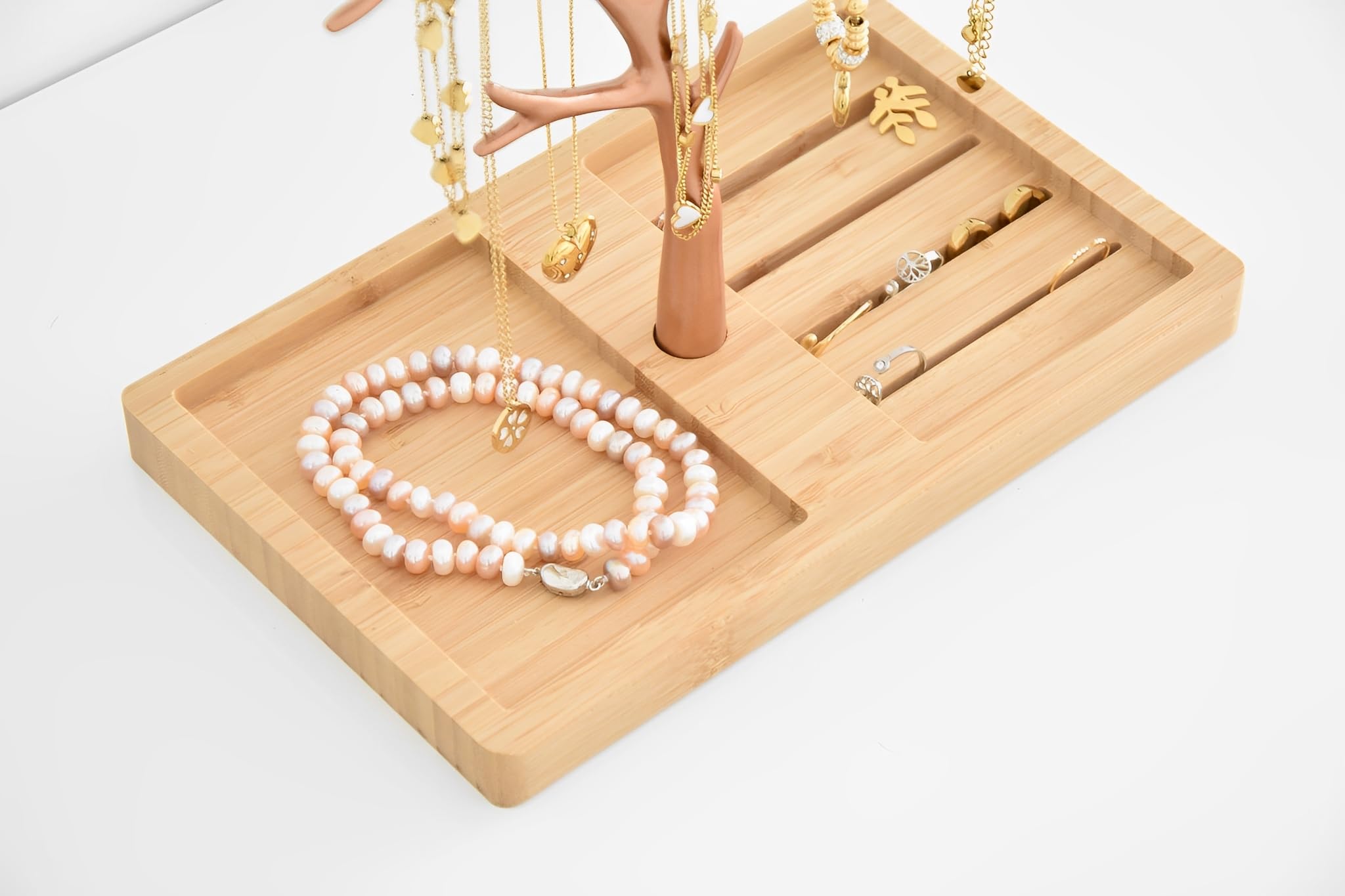 Arbre à Bijoux - Porte-Bijoux - Presentoir a Bijoux Rangement Collier Bracelet Bague Boucle d'oreille (Furo Bambou Or rose)