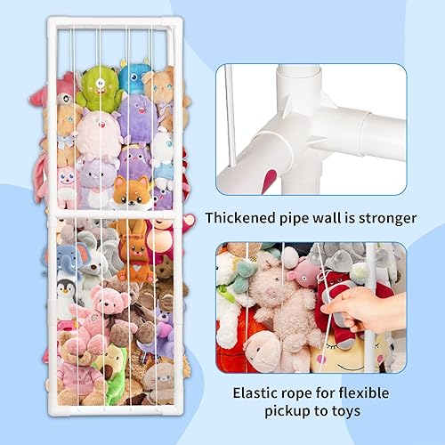 Miniatura 3 de Almacenamiento de animales de peluche, organizador de almacenamiento de zoológico de juguetes para niños con banda elástica, tubo de PVC grueso,