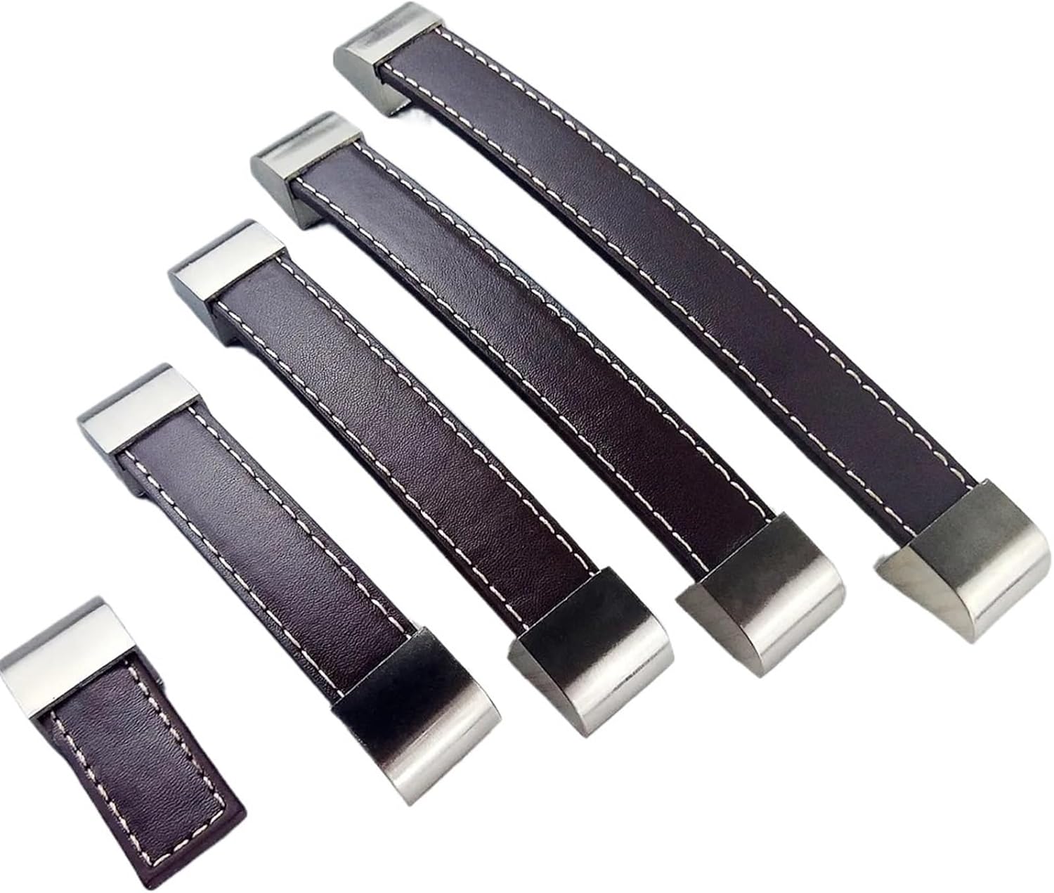 Zinc Alloy Brown Leather Handle Furniture Hardware Kitchen Cabinets Drawer Knobs Wardrobe Cupboard Dresser Door Push Pull Handle 2Pcs(192mm)