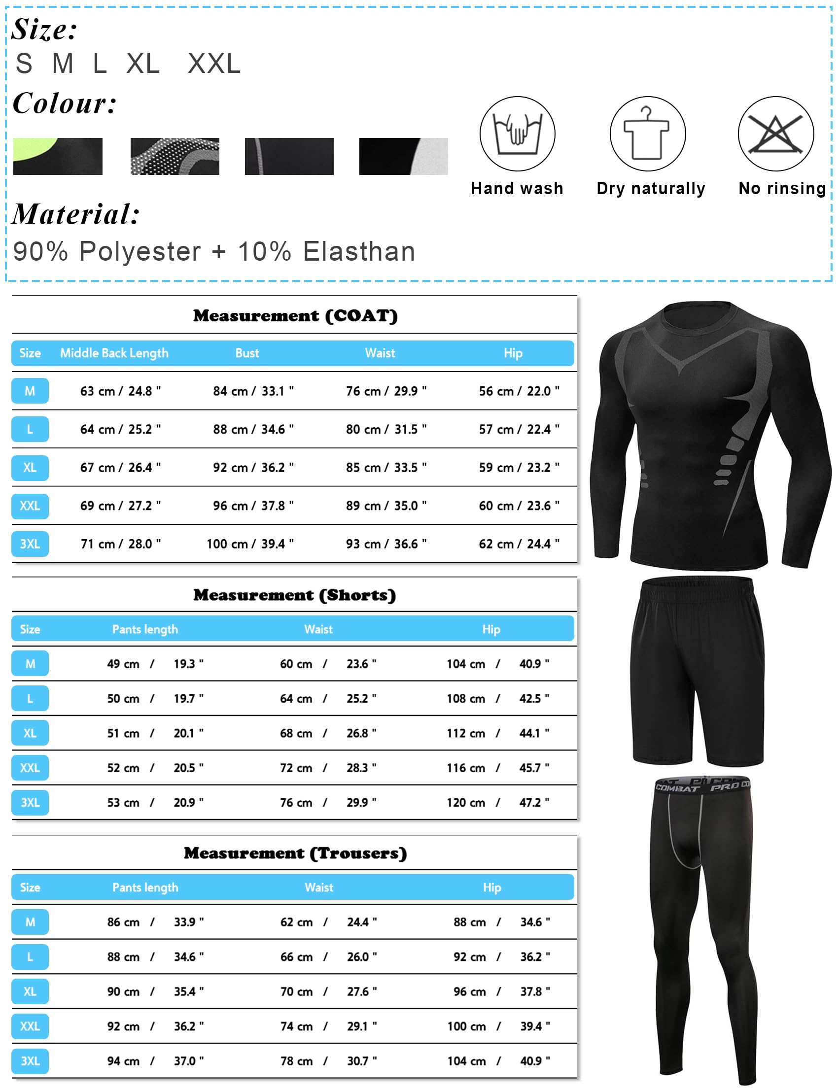 Terecey 3 Pezzi Completo Palestra Uomo, Completo Corsa Uomo Running Tuta Compressione Uomo Asciugatura Rapida Maglietta Compressione Pantaloncini Sportivo Leggings Uomo M-3XL
