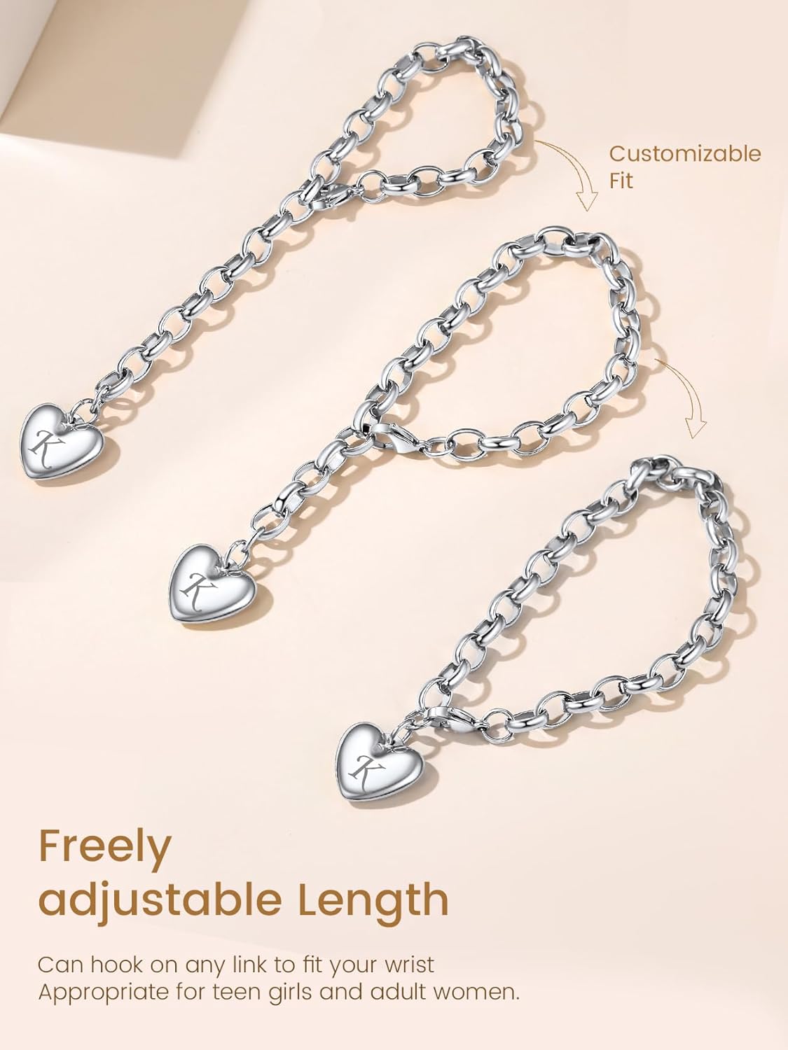 GoldChic Jewelry Heart Charm Bracelet Adjustable For Women, Stainless Steel Initial Cable Link Letters Mother Daughter Bracelets Jewelry Gifts for Mom (With Box) - Image 5