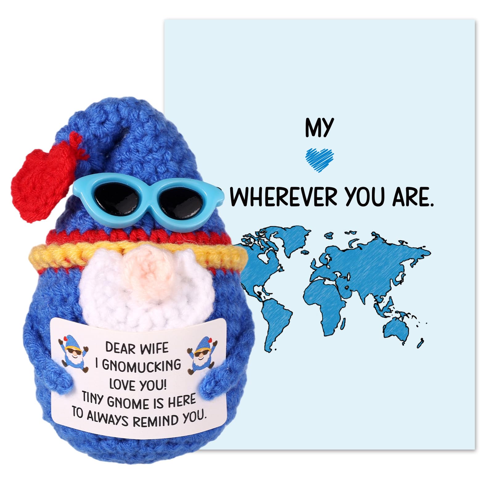 TOYMIS Positive Gnome, Emotional Doll Support Plush Knitting Crochet Encouraging Knitted Tiny Gnome Gift with Message Greeting Card for Women Male Souvenir Unique Relationship Symbol(for Wife)