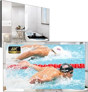 Soulaca 32 inches 4K Smart Mirror Bathroom LED TV Built-in WiFi Bluetooth Voice Control Alexa ATSC Smart Mirror webOS Television New