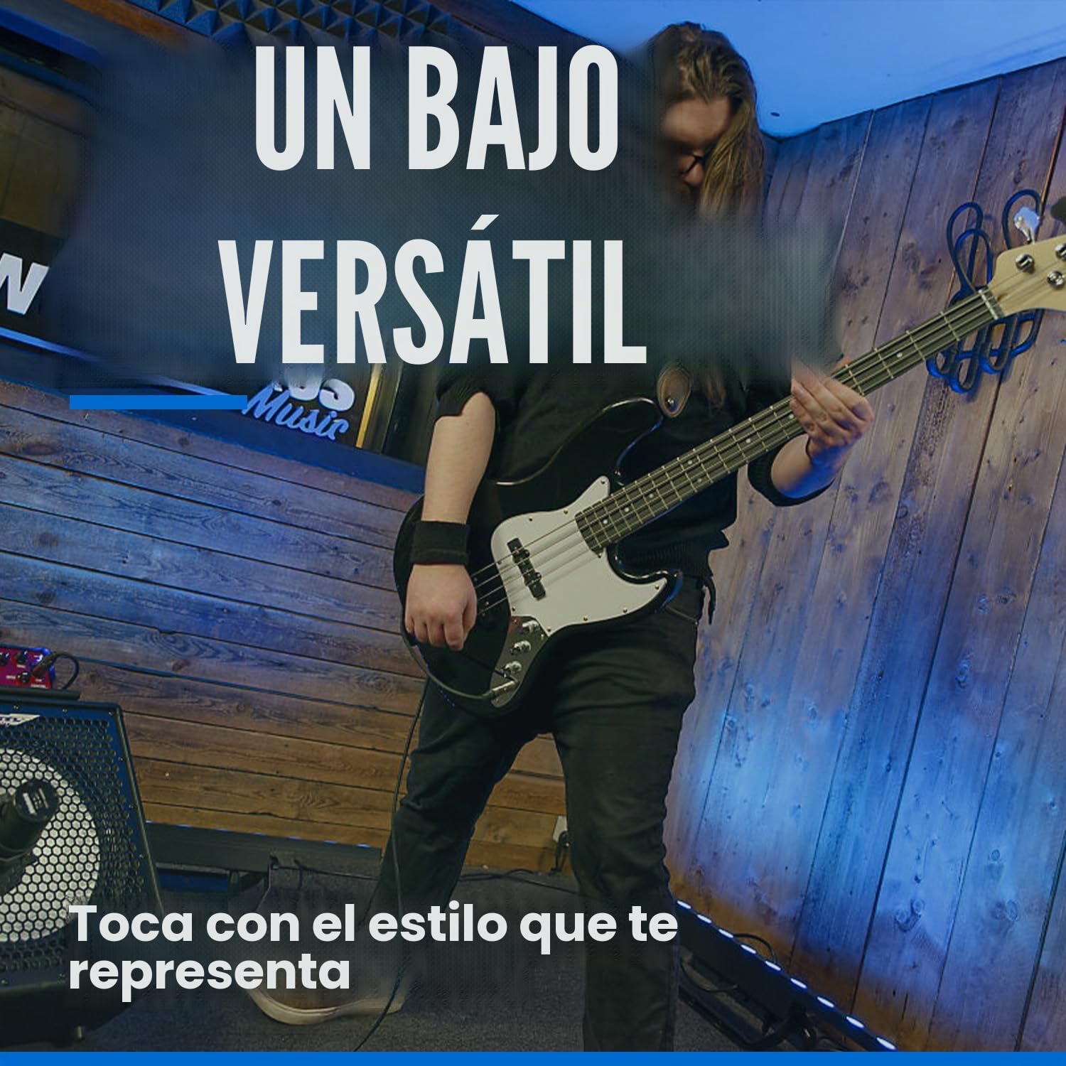 Bajo eléctrico Woodbrass JB100 negro - Guitarra baja versátil para principiantes, cuerpo de madera JB Tilo americana - Estilo rock, pop, funk, country, hard, metal