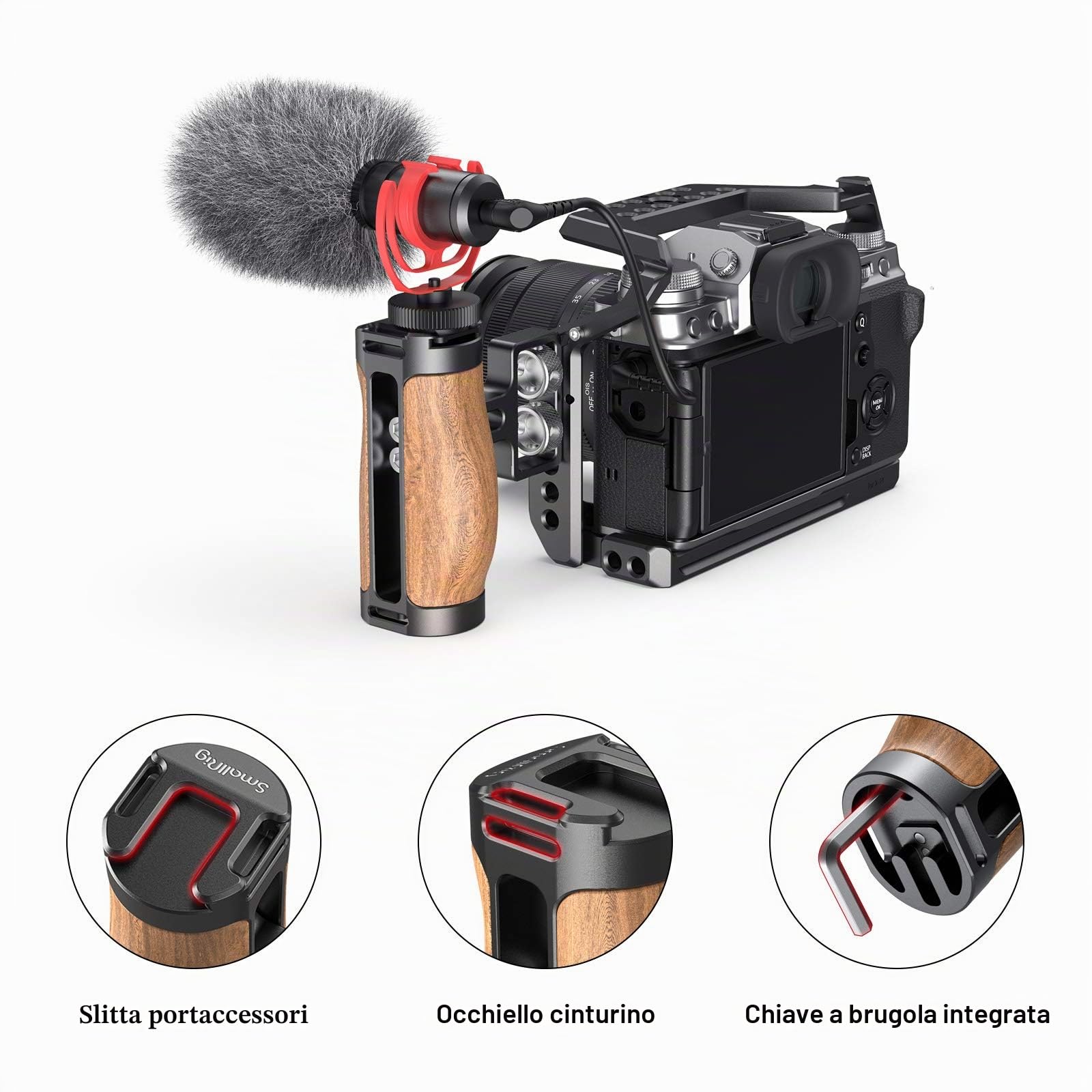 SMALLRIG Mini Manico Laterale in Legno con Viti 1/4"-2913