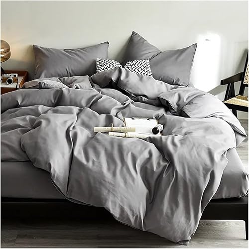 Miniatura 2 de Juego de ropa de cama de color sólido, juego de funda de edredón para cama individual, cama doble, tamaño Queen, juego de funda de edredón suave y