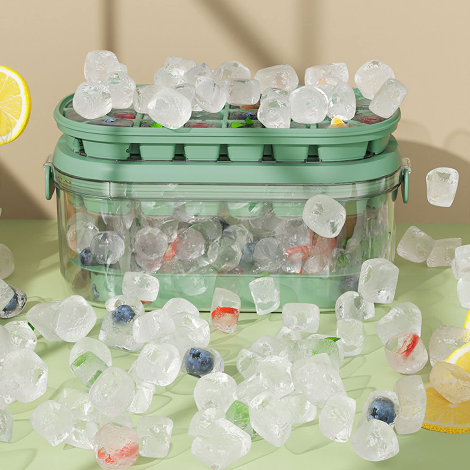 Cubiteras para Hielo de Silicona con tapa y recipiente, Moldes redondos y cuadrados de 54 piezas + pala - Perfectos para Bebidas y Congelador