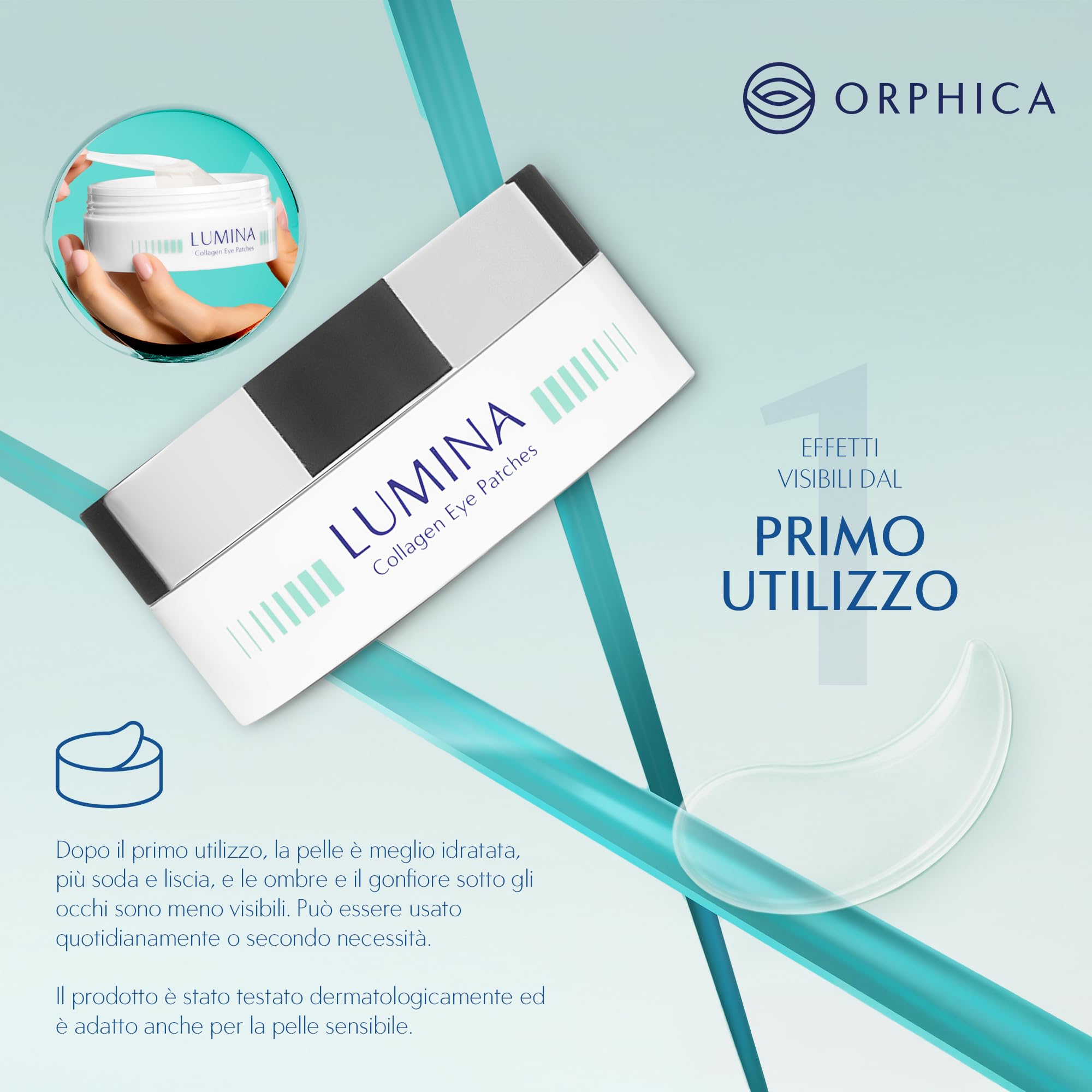 Orphica LUMINA - 60 toppe per occhi di collagene con acido ialuronico contro occhiaie, gonfiore e linee sottili