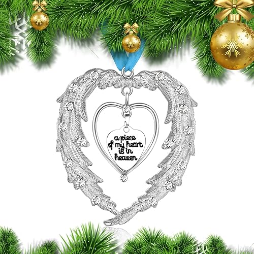 Miniatura 3 de Adornos de Navidad  Adorno conmemorativo de alas de ángel  Decoración para colgar en el árbol de Navidad  Un pedazo de mi corazón está en el cielo,
