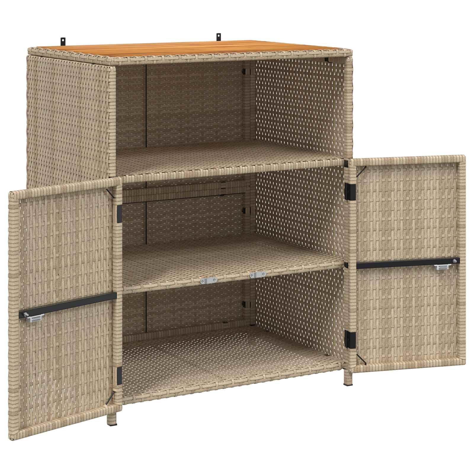Armadio in rattan beige, 70 x 50 x 87 cm, con porta, in legno massello di acacia e telaio in acciaio verniciato a polvere, scaffali e ante in polyrattan, spazioso spazio per attrezzi da