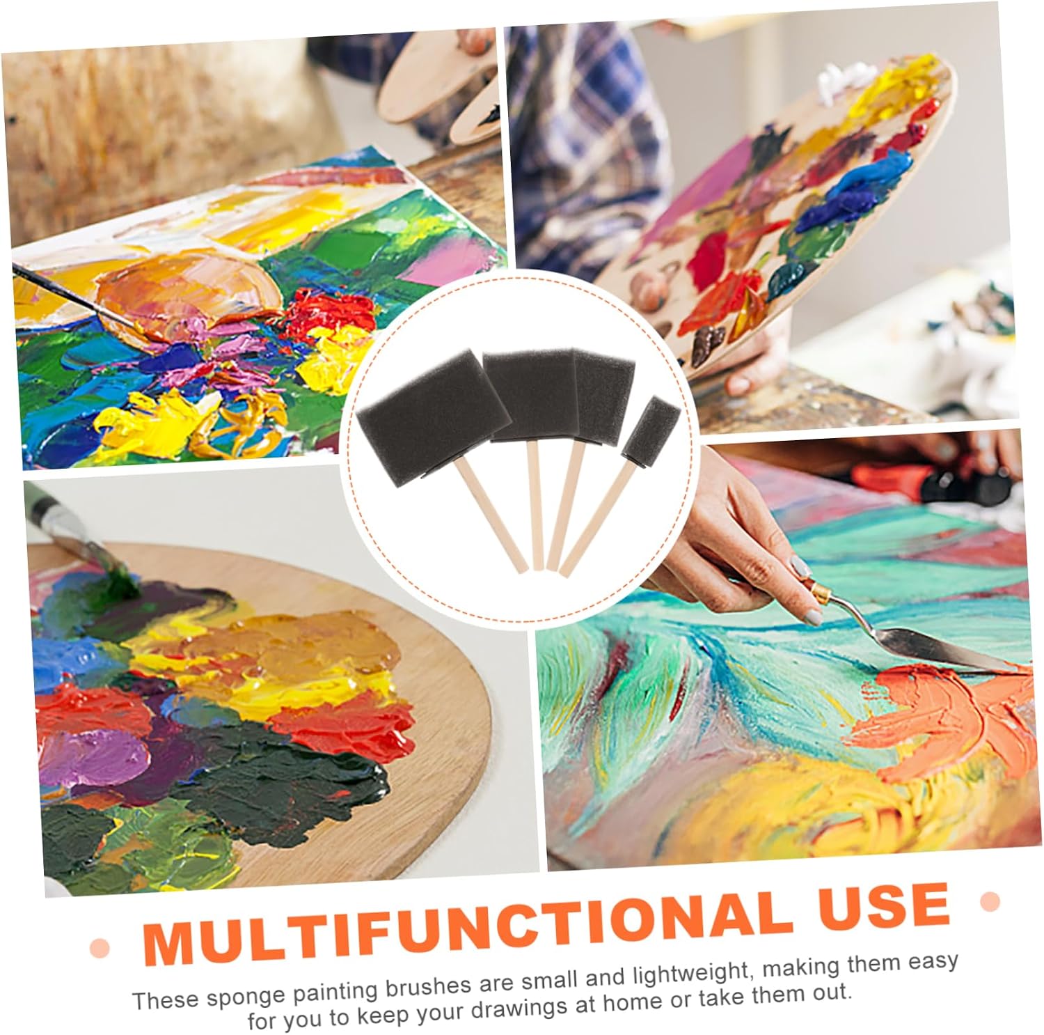 ARTIBETTER 4pcs Sponge Painting Brushes Art Sponges Wooden Handles for Crafts and Painting Activities