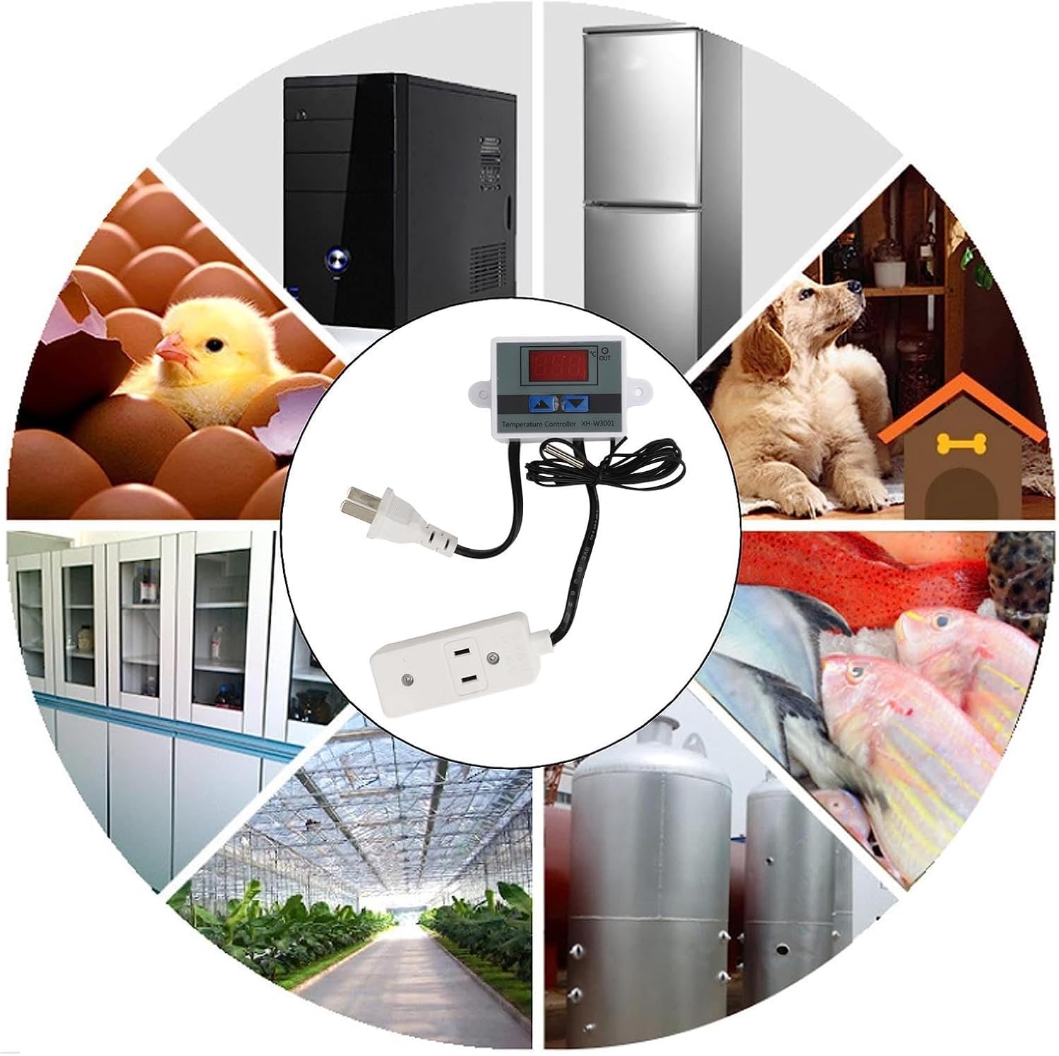 Digital Temperature Controller for Air Conditioning System with US Plug 110-220V Thermostat Switch Probe Temperature Control Unit HVAC Cooling Heating
