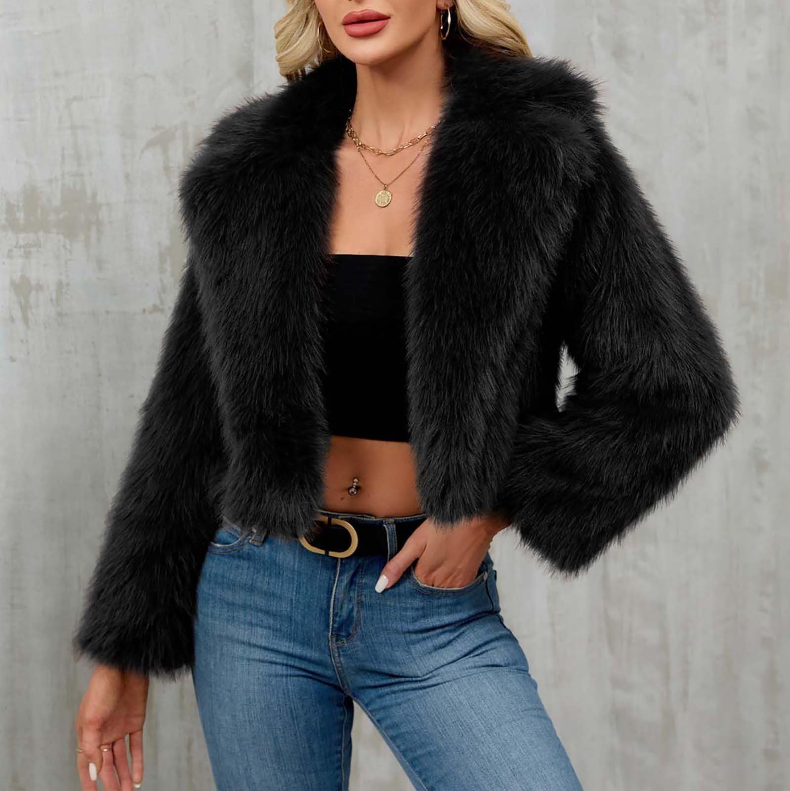 Chaqueta Mujer Invierno de Pelo Sintético Cuello Solapa Abrigo de Lana de Piel Artificial Elegante Chaquetas Manga Larga de Forro Polar de Doble Cara Abrigada y Gruesa Peluche Cárdigan Frente Abierto