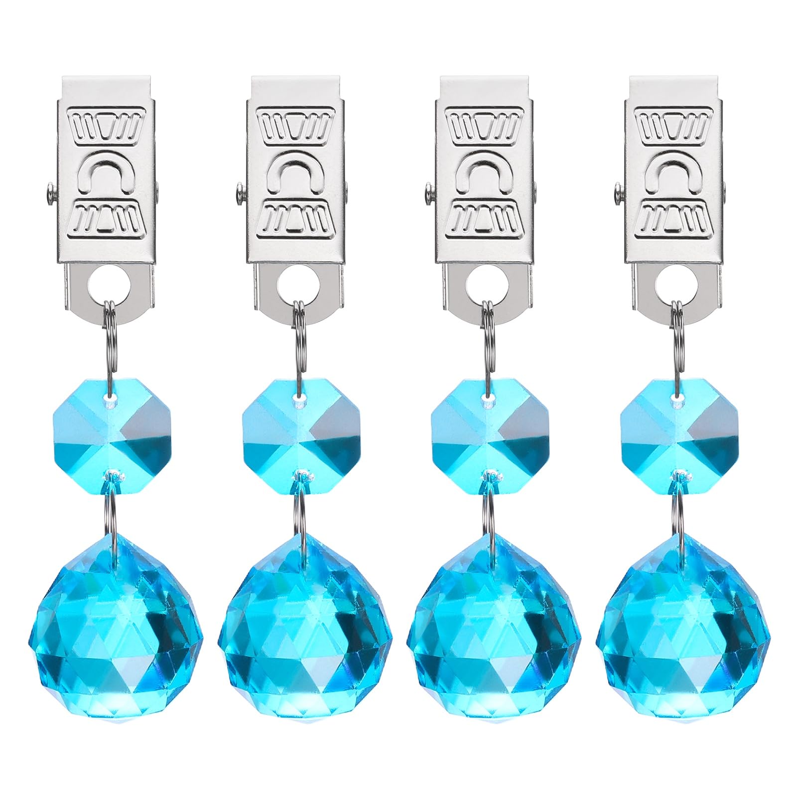sourcing map 4Pcs Tablecloth Weights, Crystal Table Cover Weights with Metal Clips, Clear Ball Shape Pendant Curtain Weight 20mm for Outdoor Picnic Garden Table Decoration(Lake Blue)