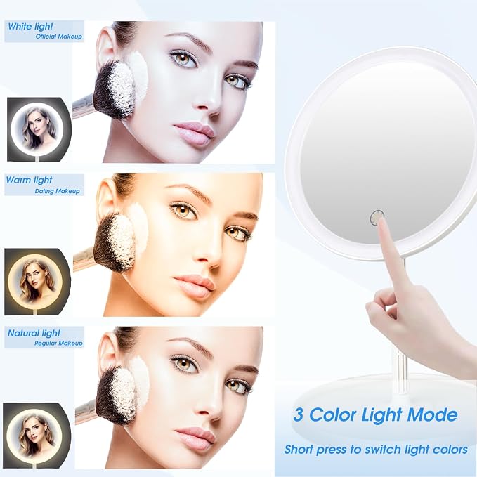 Espejo LED de Maquillaje con Aumento 5X y 10X, Recargable USB, Blanco miniatura 3