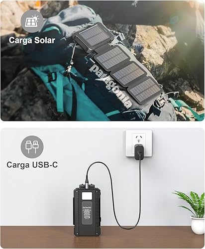 Miniatura 8 de Banco de energía solar de 38800 mAh con 4 paneles solares, cargador portátil USB C de 18 W de carga rápida para iPhone Samsung, batería externa