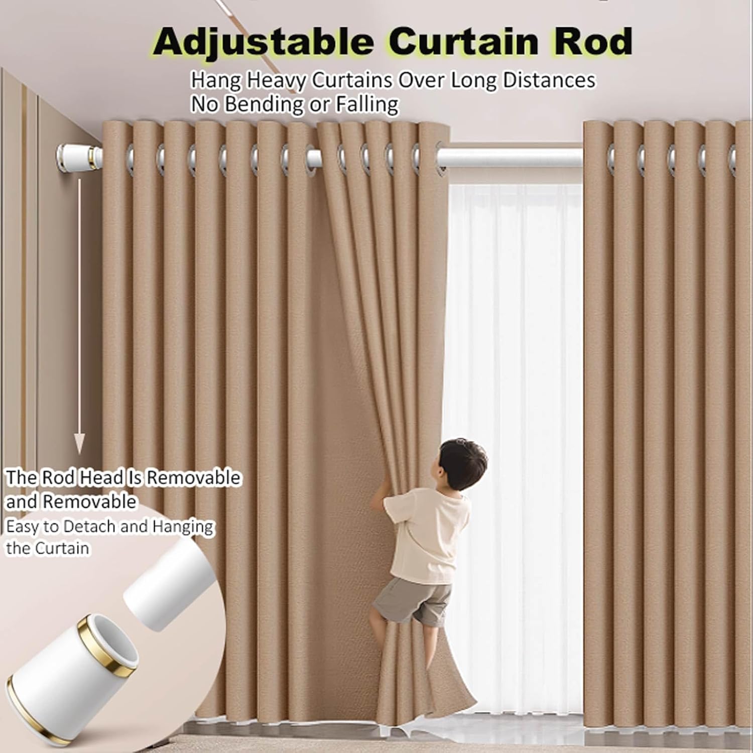 Adjustable Drapery Rods Heavy Duty Curtain Rod Room Divider Curtain Poles No Drilling Single Window Rods for Wardrobe Bathroom(Gray,420-490cm)