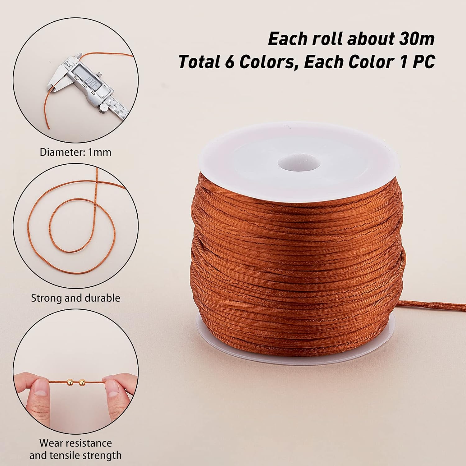 PH PandaHall 192 Yards 1mm Satin Rattail Cord Nylon String Cord Silk Cord Chinese Knotting Cord for Braided Necklace Friendship Bracelet Macramé Dream Catchers Braid Hair Jewelry Making 6 Colors - Image 3