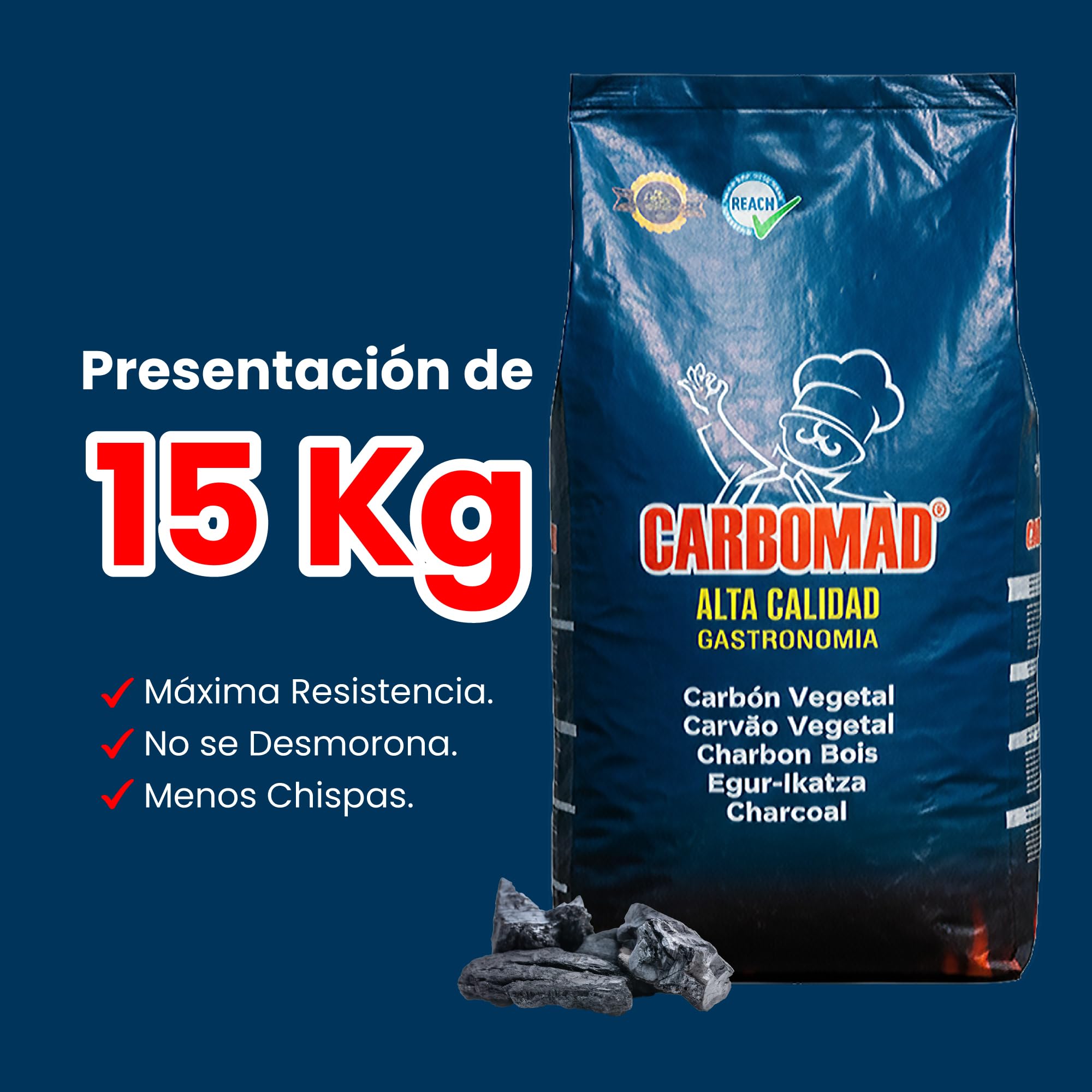 Carbón Vegetal Marabú Profesional 15kg Hostelería Barbacoa Alta Temperatura Combustión Lenta Sin Humo Ni Chispas Gran Duración Ideal Parrillas Restaurantes Cocina Industrial
