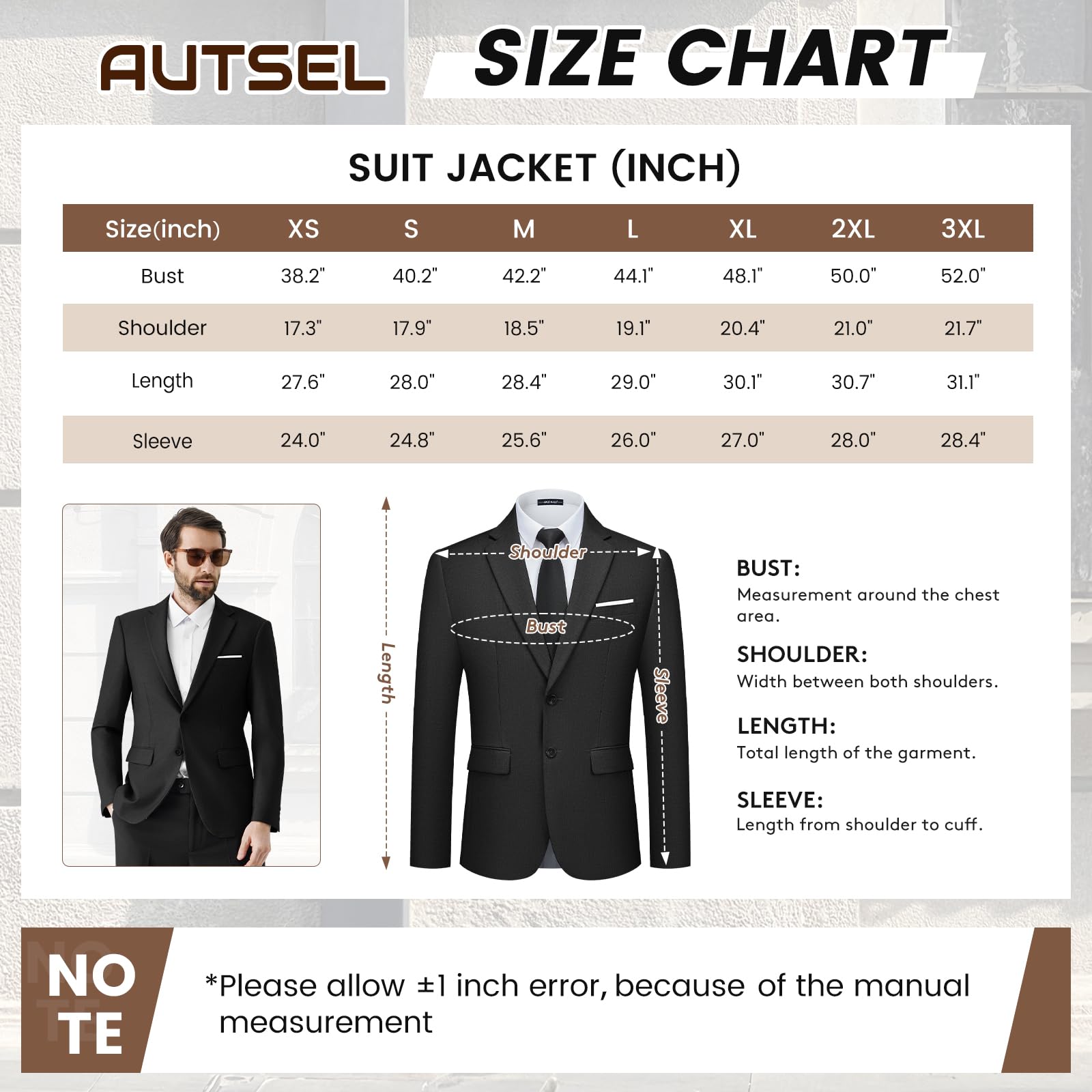 Chaqueta de Traje para Hombre de Dos Botones Blazer de Color Liso de Negocios Business