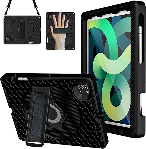 Funda para iPad Pro de 11 pulgadas a prueba de golpes, funda protectora reforzada con soporte giratorio y correa para el hombro de mano y agarre con