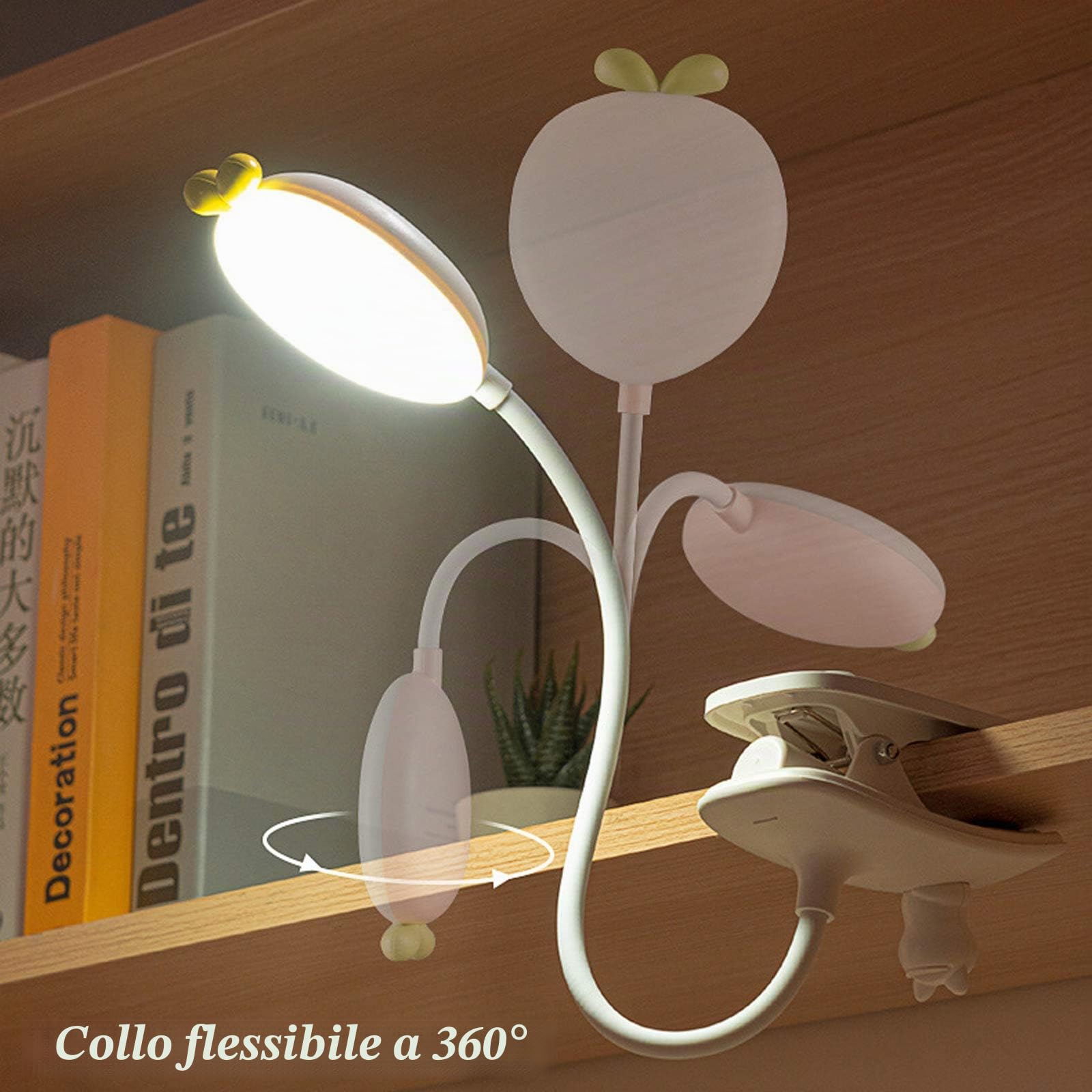 Lampada da Lettura con Pinza Ricaricabile per Bambini, 3 Colori Dimmerabile | Luce a Clip per Lettura libri a Letto, 360° Flessibile, USB-C Lampada da Tavolo Senza Fili Portatile per Studio, Rosa