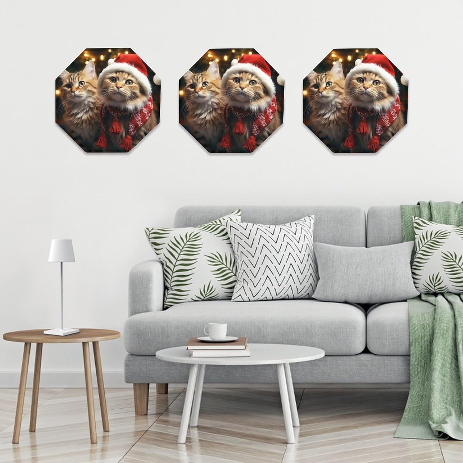 Ctagon Metal Sign for Home, Modern Display Plate for Kitchen, Christmas Cat Plates Accent Hanging Wall Decorations 3PCS for Living Room, Bedroom, Hallway, Hotel