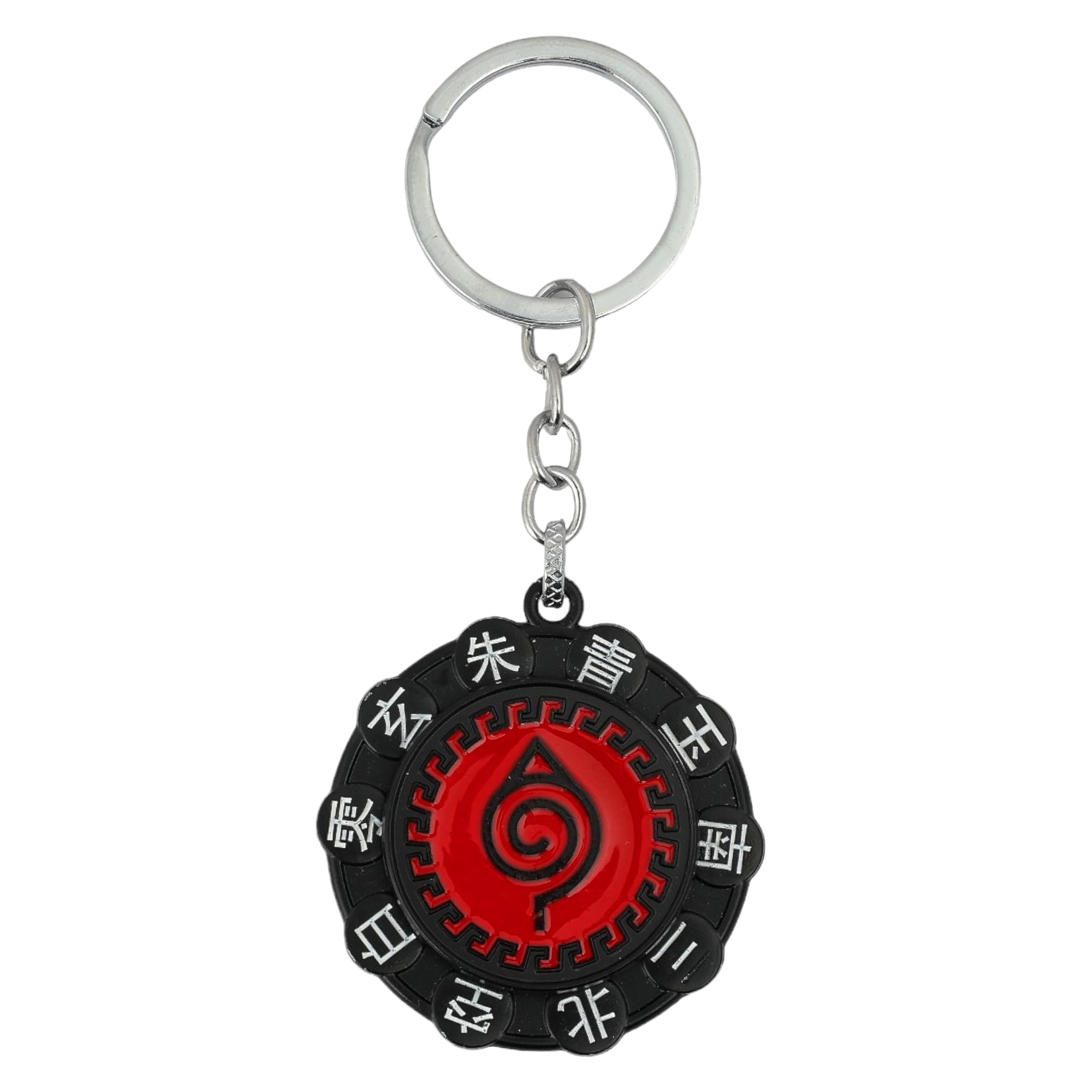 Daiyamondo Anime Silver Rotating Spinning Metal Keychain |Anime Key ring| Perfect Keychain For Anime Lover | Key ring for car Bikes | keychain for boys (Black Red Leaf) - Image 3 thumbnail