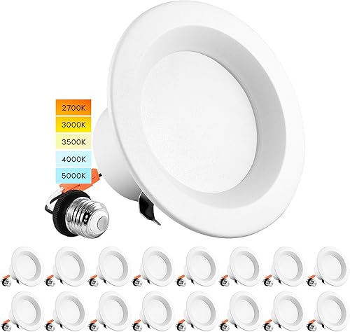 Miniatura 7 de LUXRITE Luces LED empotrables de 4 pulgadas, 10 W  60 W, CCT seleccionable por color 2700 K  3000 K  3500 K  4000 K  5000 K, luces descendentes