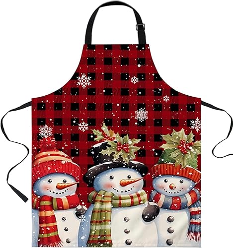 Christmas Buffalo Bib Aprons for Women With Pockets, Waterproof Canvas Chef Kitchen Cooking Apron for PaintingHair StylistNail TechnicianKids Arts