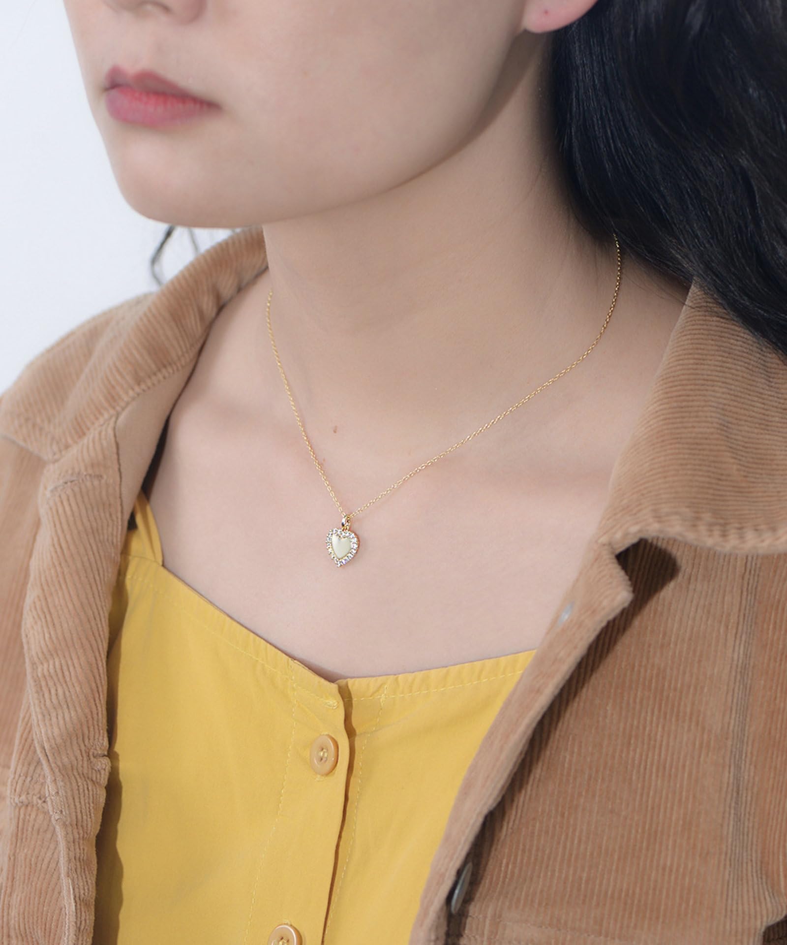 Collares con dije de corazón de oro amarillo de 9 K, 14 y 18 quilates con diamantes creados en laboratorio, 40 + 5 cm