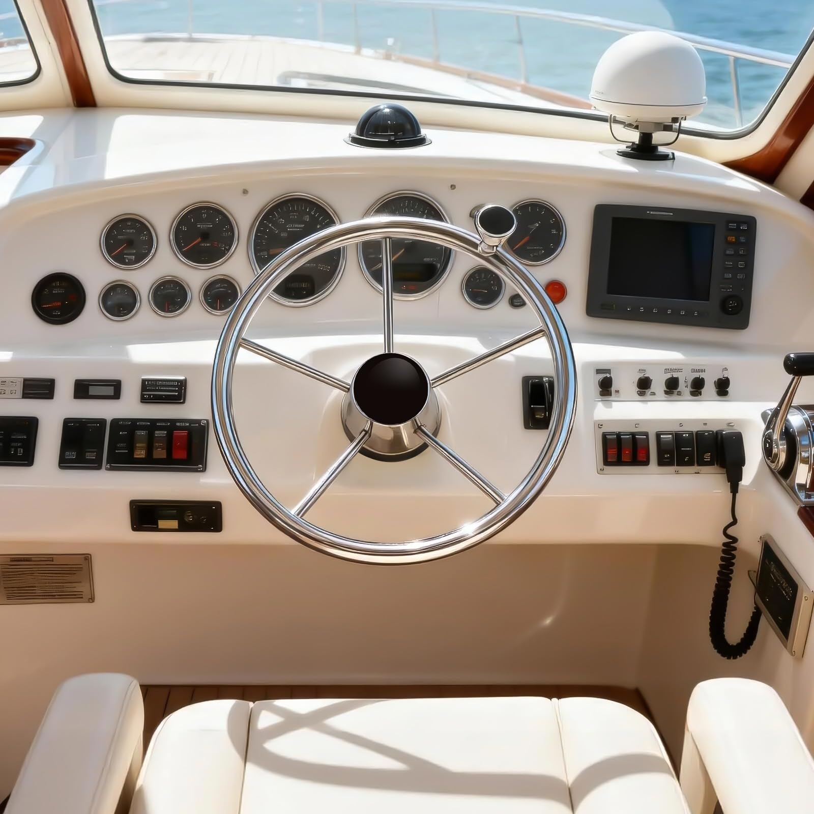 KAOLALI Volante da barca, volante da Yacht in Acciaio Inox a 5 Raggi da 13,5 pollici con Pulsante, Universale Accessori da Barca per Pilotaggio Pontone Barca Yacht